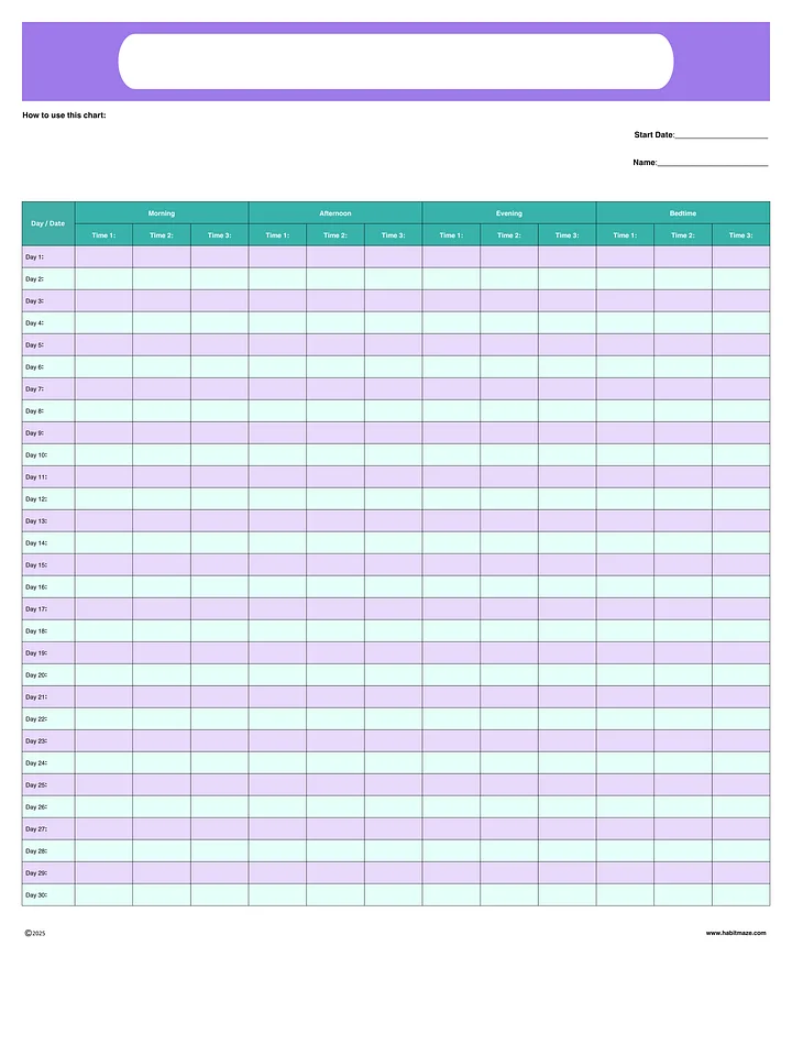 30 Day Blank Time Record Chart product image (1)