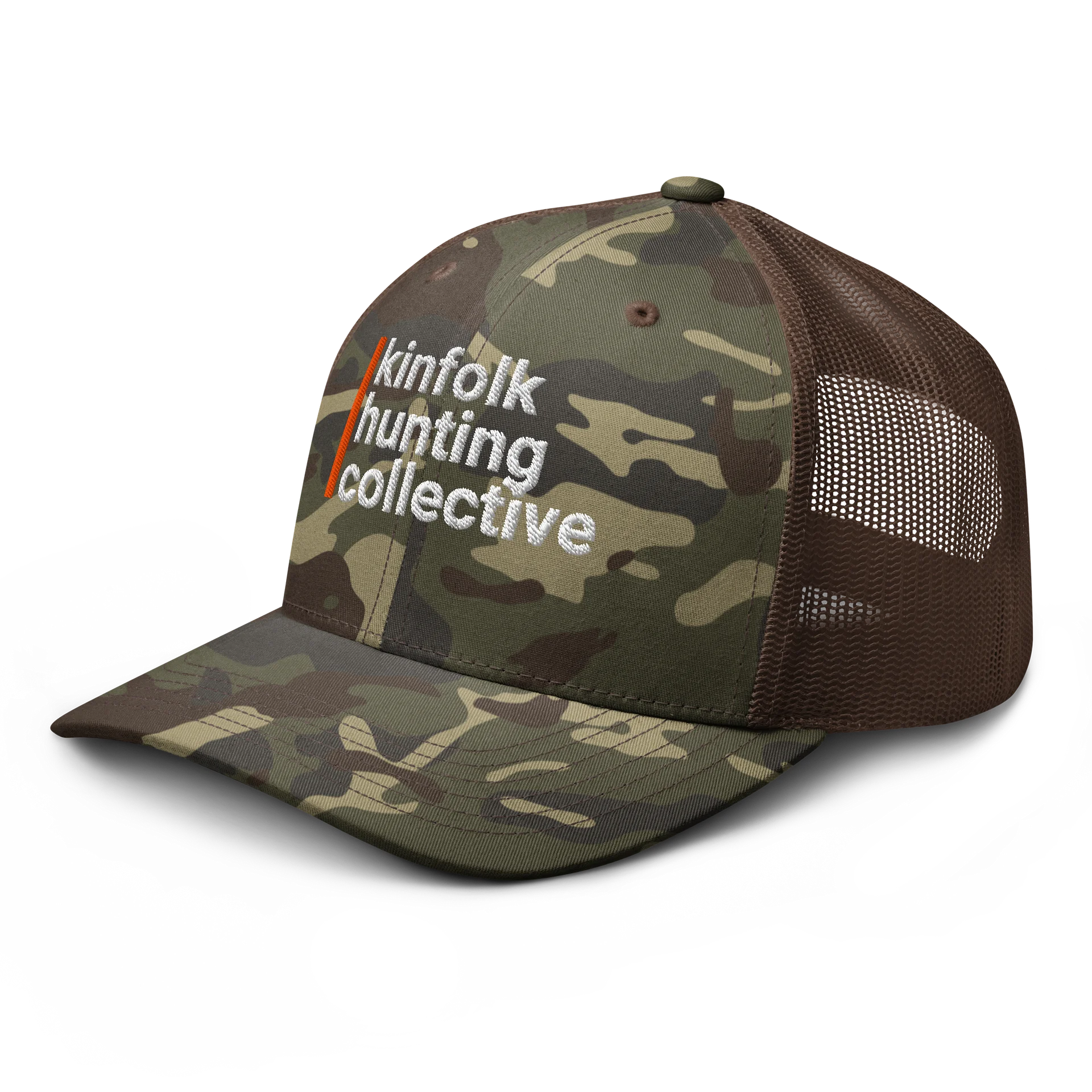 Camouflage Trucker Hat with Kinfolk Hunting Logo product image (4)