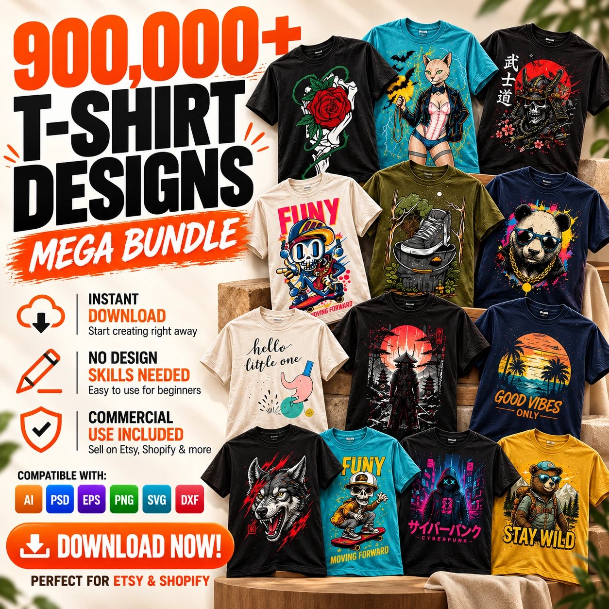 900K+ Apparel Graphics Mega Bundle: Editable Vectors, PNGs & PLR License product image (1)