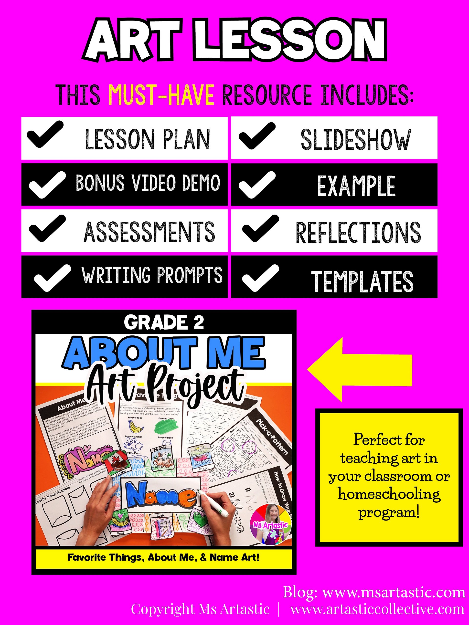2nd Grade Back to School About Me Name Art Lesson Favorite Things Art Project product image (5)
