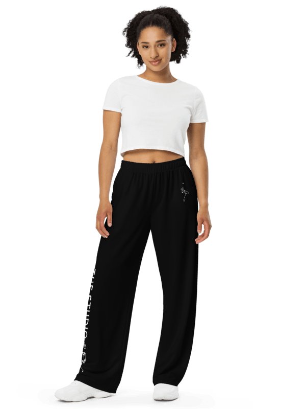 Wide Legged Comfy Pants | Black with White Text/Logo product image (2)