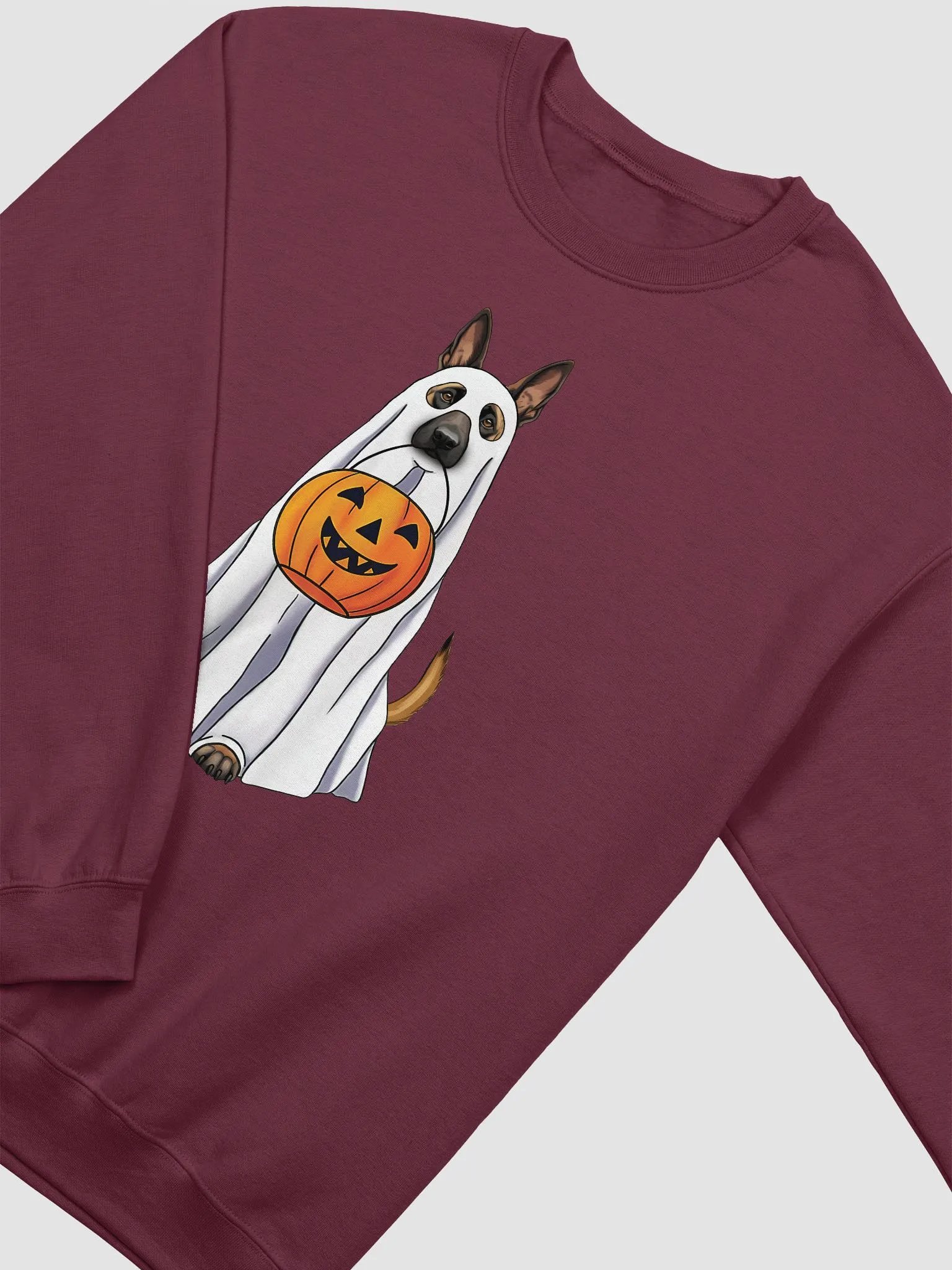 Belgian Malinois Halloween Sweatshirt | Funny Fall and Halloween Malinois Wearing a Ghost Costume with Pumpkin Basket product image (4)