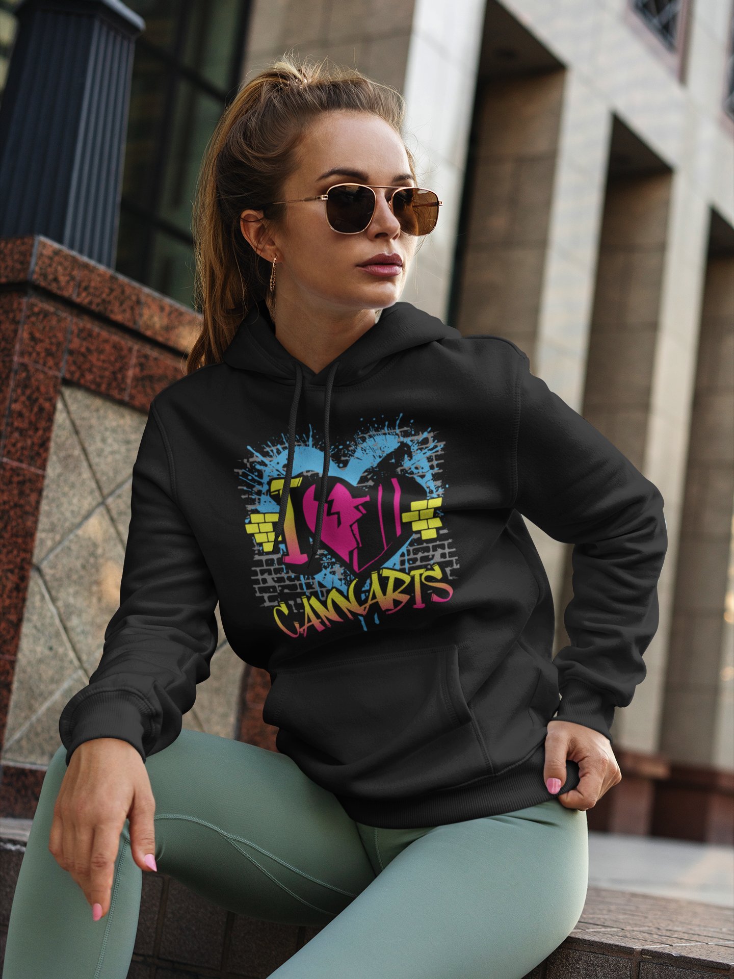 Graffiti "I ♥ Cannabis” Hoodie – Urban Street Weed Art Pullover | Premium Unisex Fit product image (1)