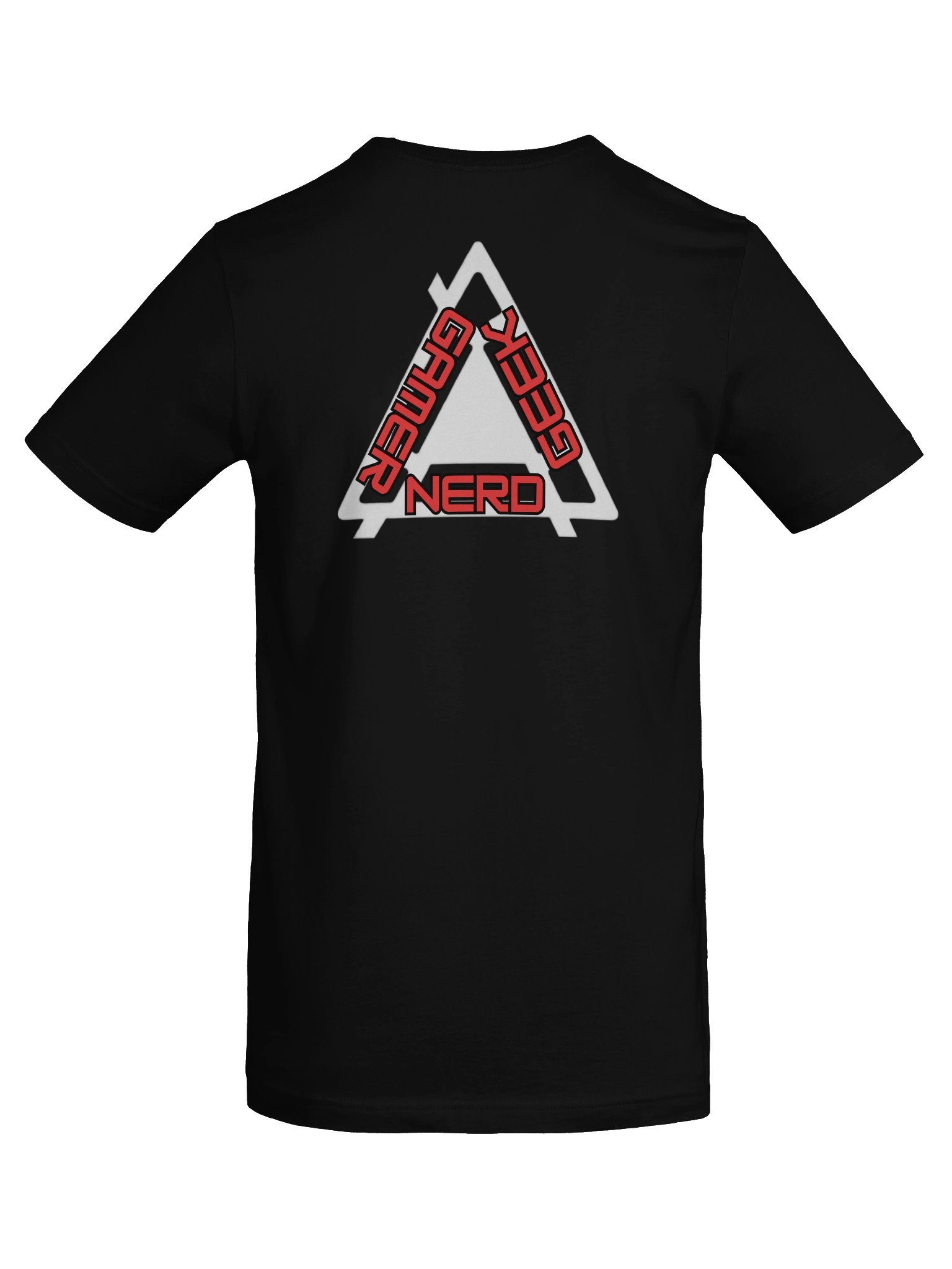 Nerd Geek Gamer Triangle Logo T-Shirt | Front & Back Print Black Graphic Tee product image (8)