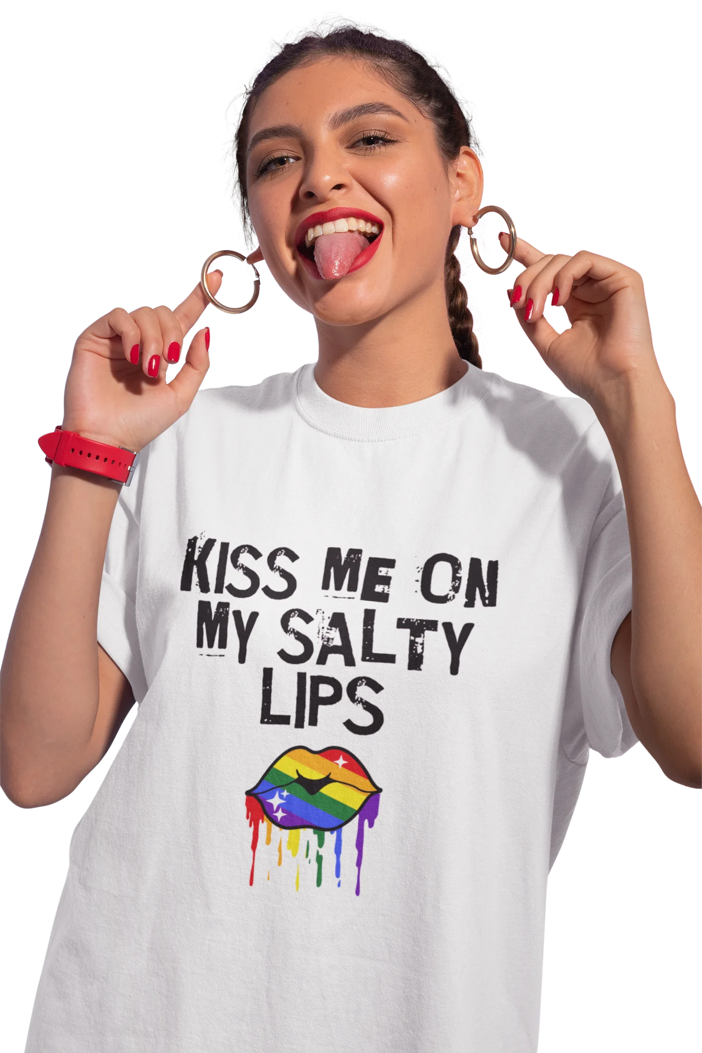 LGBTQ+ T-Shirt - Kiss Me On My Salty Lips Rainbow (White) product image (2)