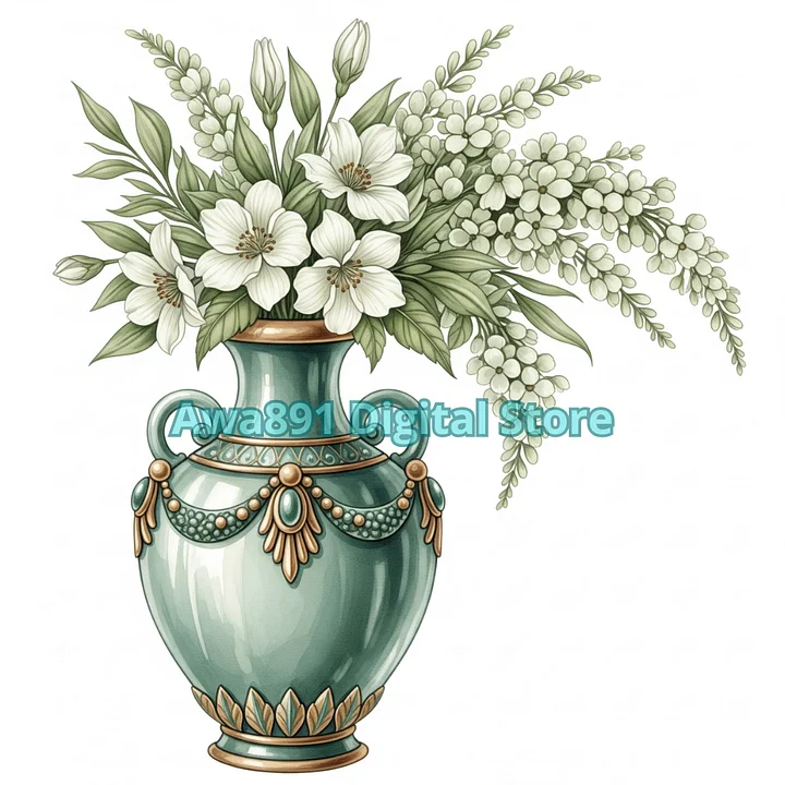 14 Antique Baroque Vases Clipart, Floral Vase, Watercolor Clipart to Print, High Quality PNG, Digital Download, Paper Crafts product image (2)