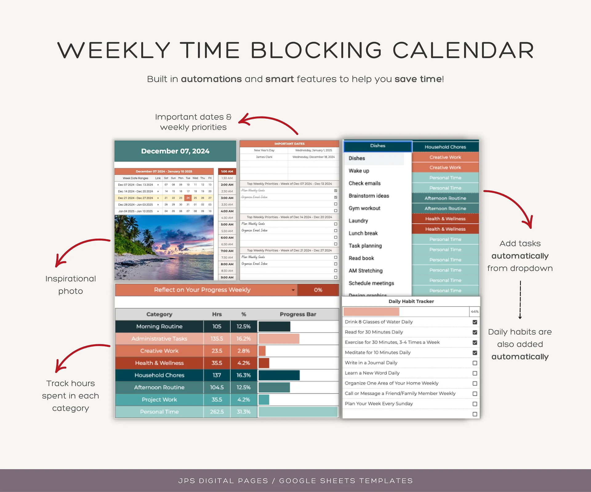 Time Blocking Planner, Google Sheets Template product image (5)