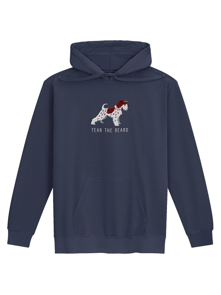 Fear the Beard Premium Hoodie (Embroidered) of a Miniature Schnauzer(Parti Liver & White) product image (1)