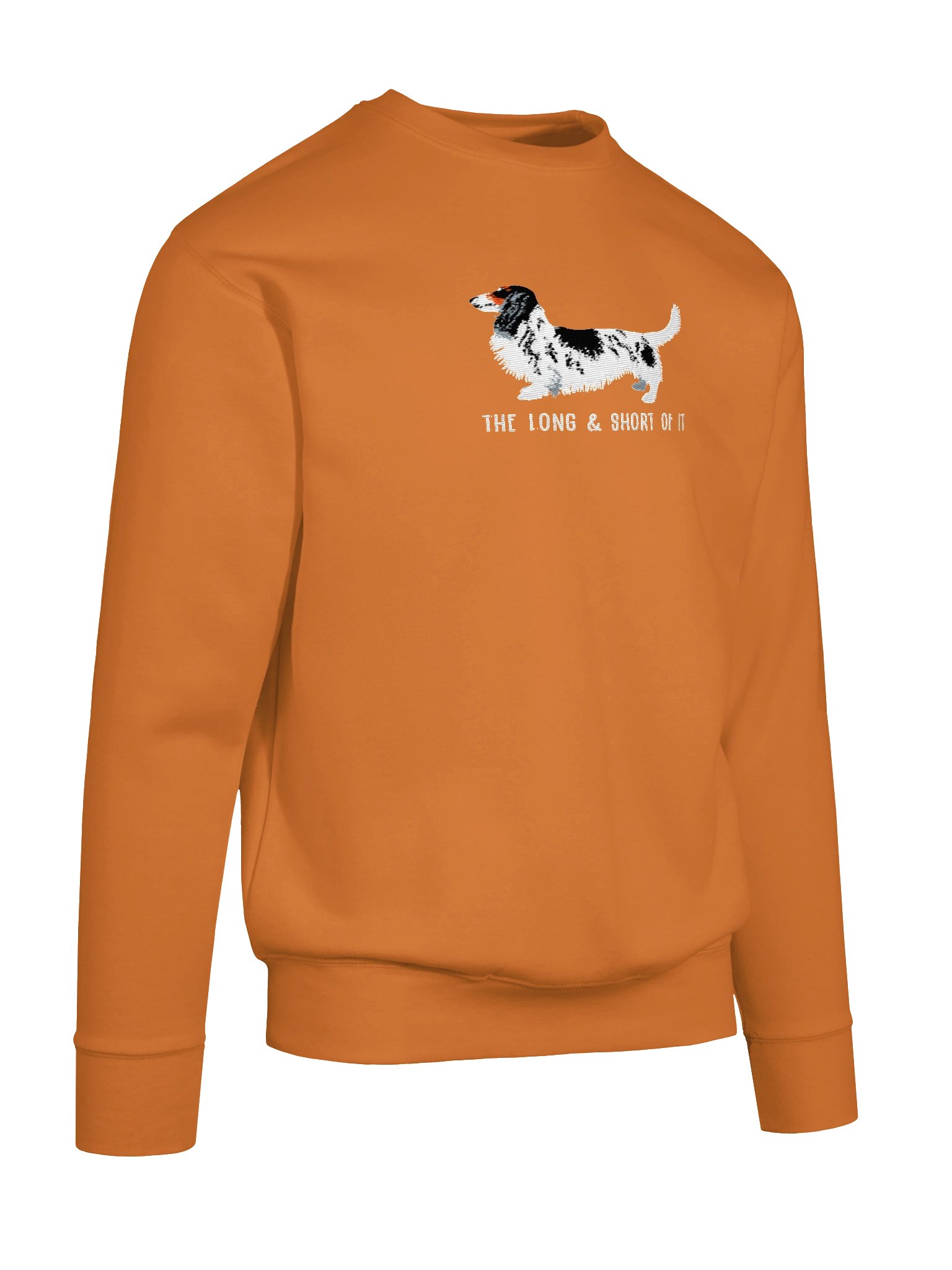 The Long & Short of It Sweatshirt (Embroidered) of a Longhaired Dachshund(Pied Black & White) product image (52)