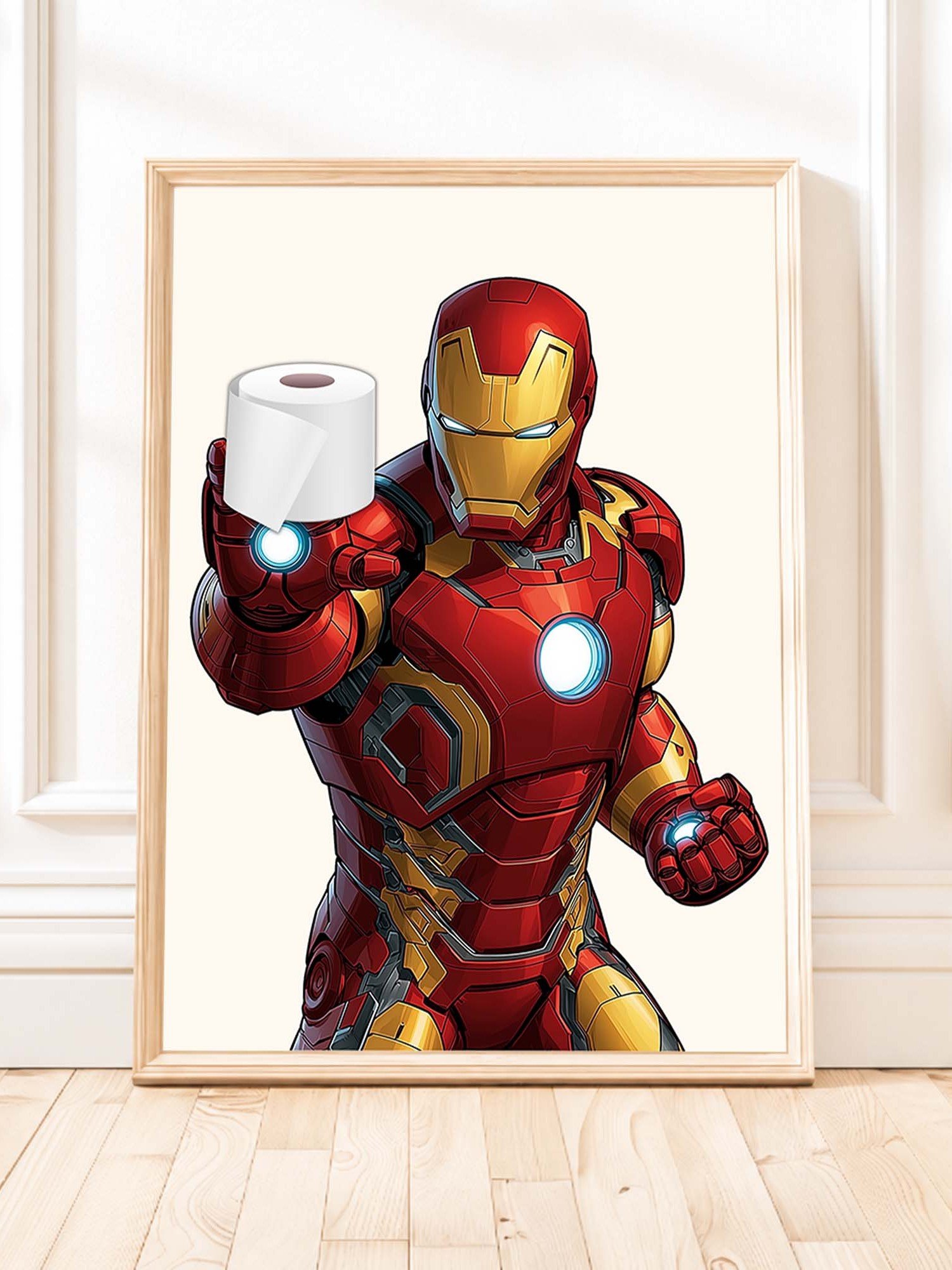 IRON MAN Funny Superhero Bathroom Art, Toilet Paper Comic Poster product image (1)