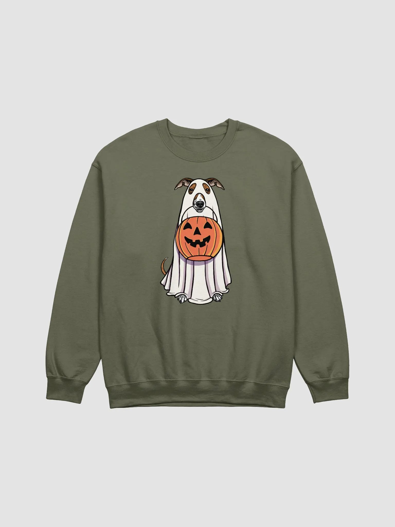 Funny Halloween Italian Greyhound(Sable) Sweatshirt | Funny Iggy Wearing a Ghost Costume and Holding a Pumpkin Basket product image (1)