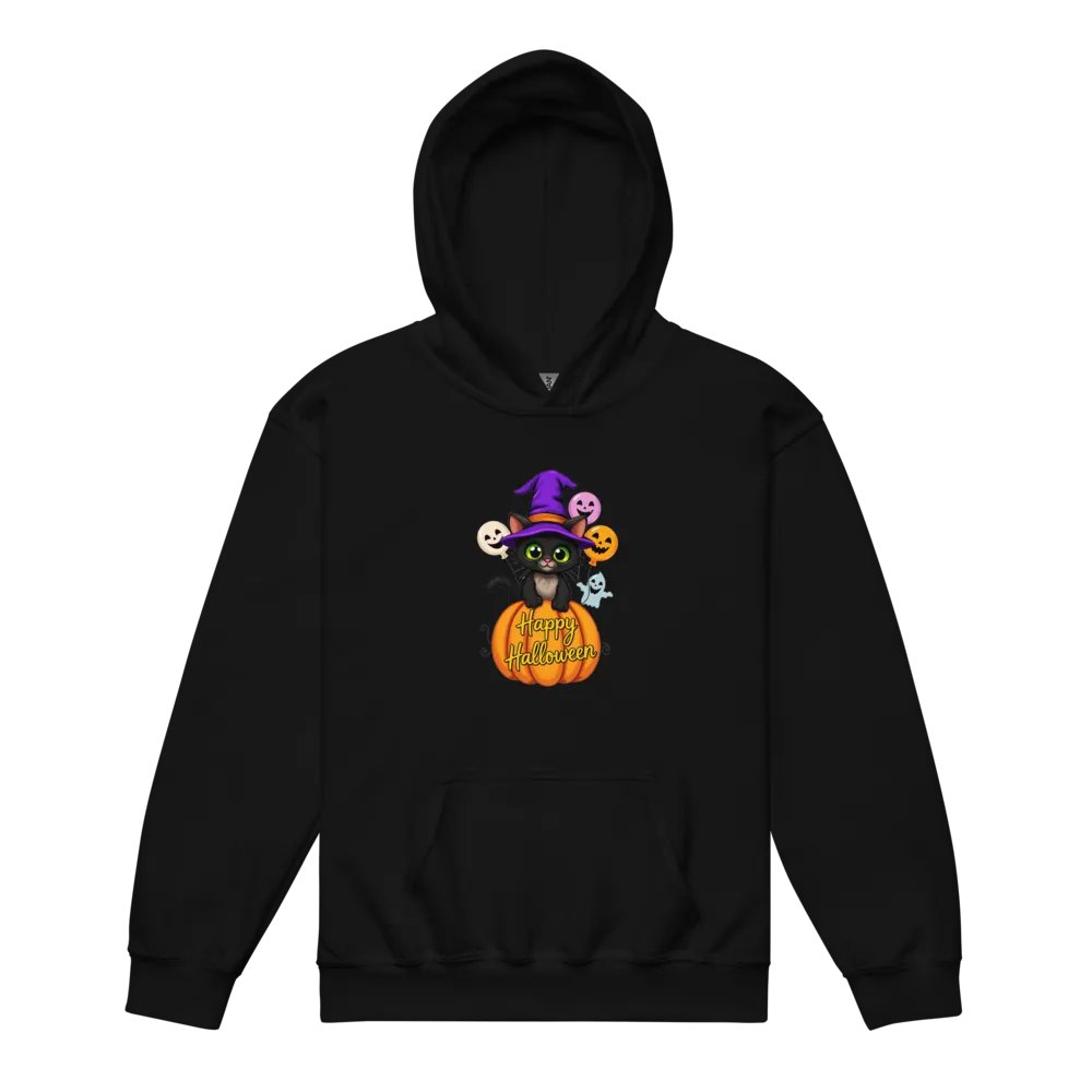 Witchy Sitting Pumpkin Cat Youth Hoodie product image (11)