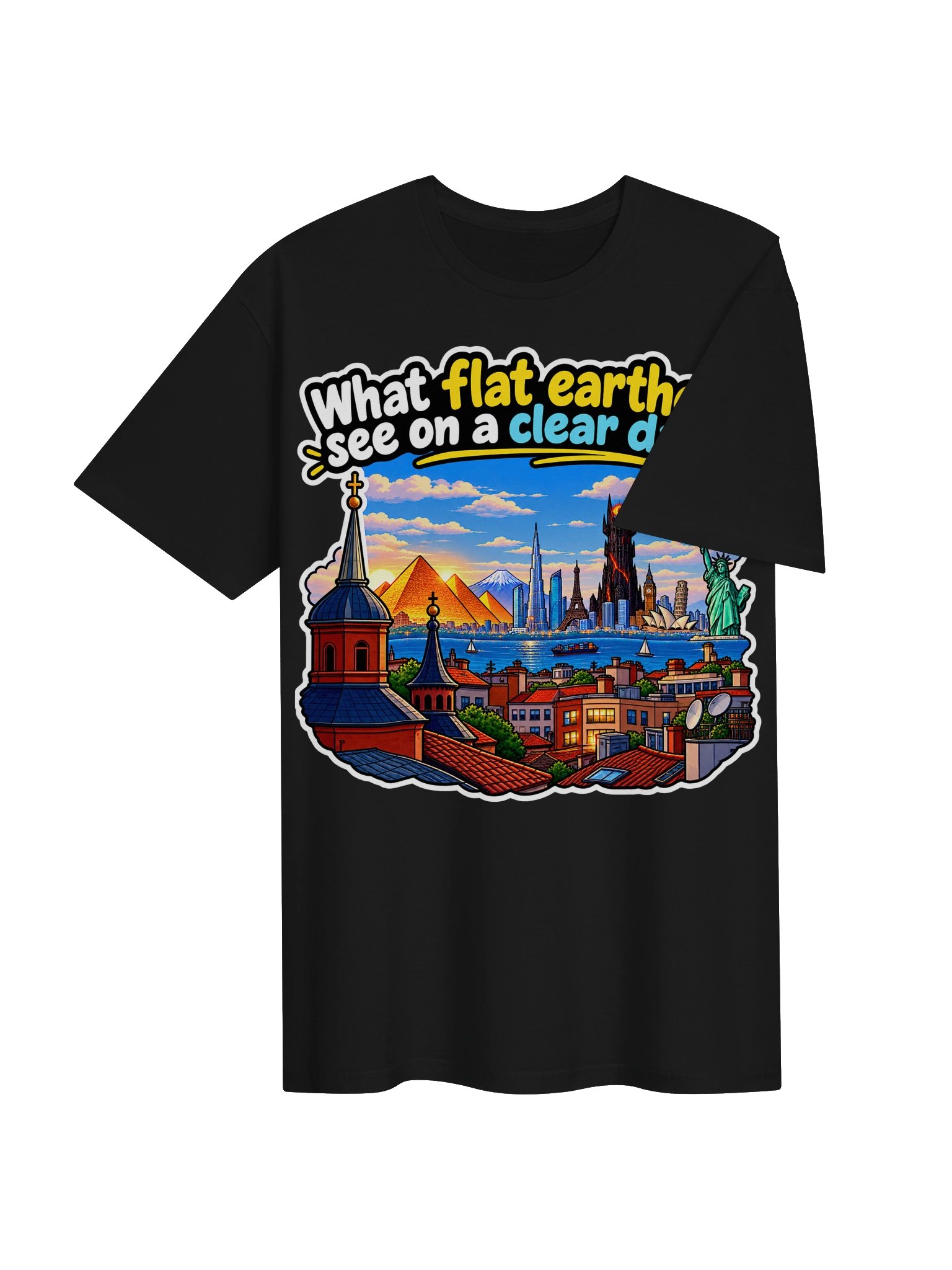 What Flat Earthers See on a Clear Day – Funny Science T-Shirt product image (4)