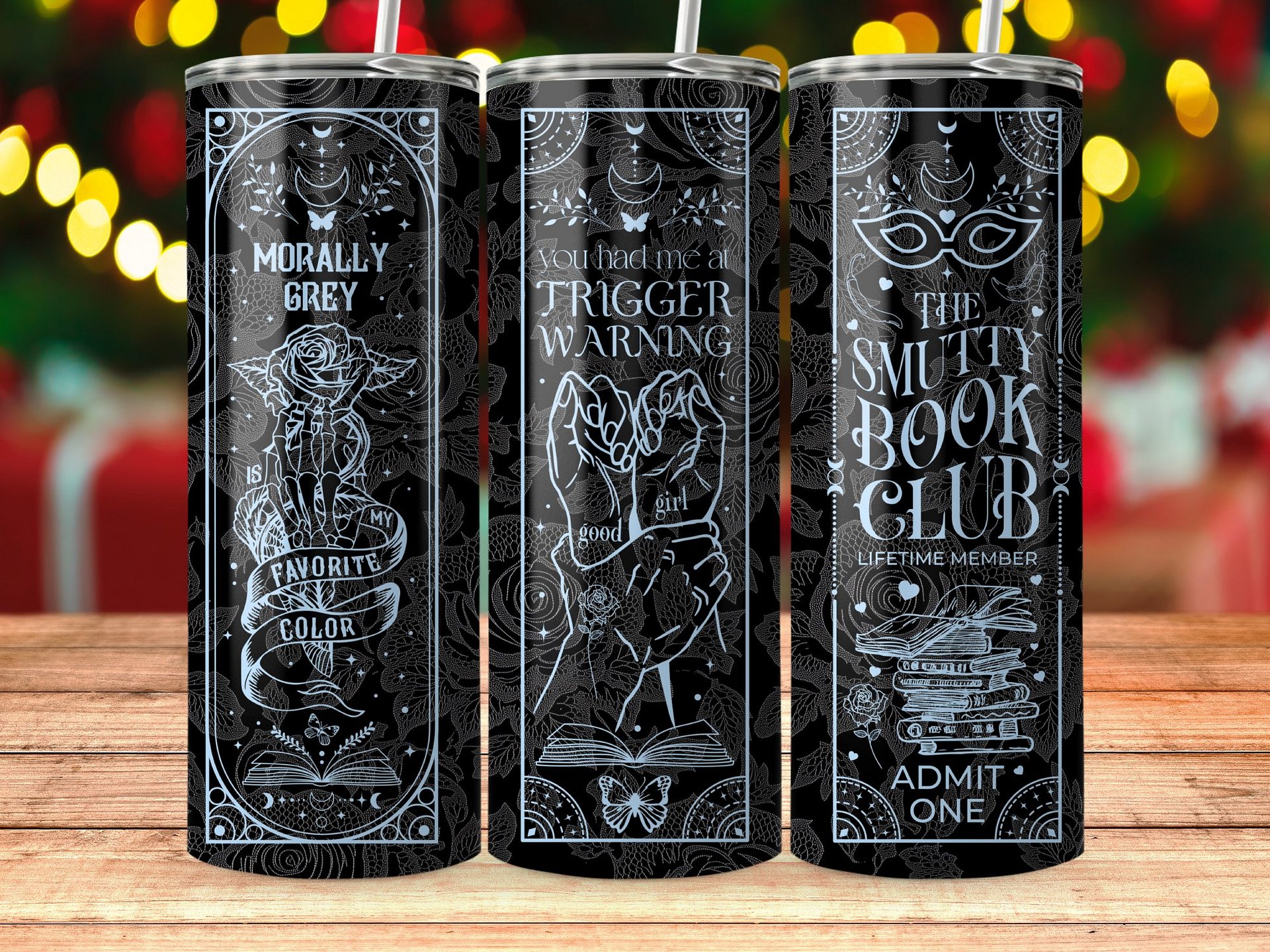 Smutty Book Reader Witchy Gothic Roses Lace, Dark Romance 20oz Skinny Tumbler PNG, Seamless Full Wrap Sublimation Design, Digital Download product image (3)