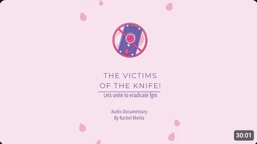 Youtube thumbnail for a audio documentary on FGM (female genital mutilation) it reads