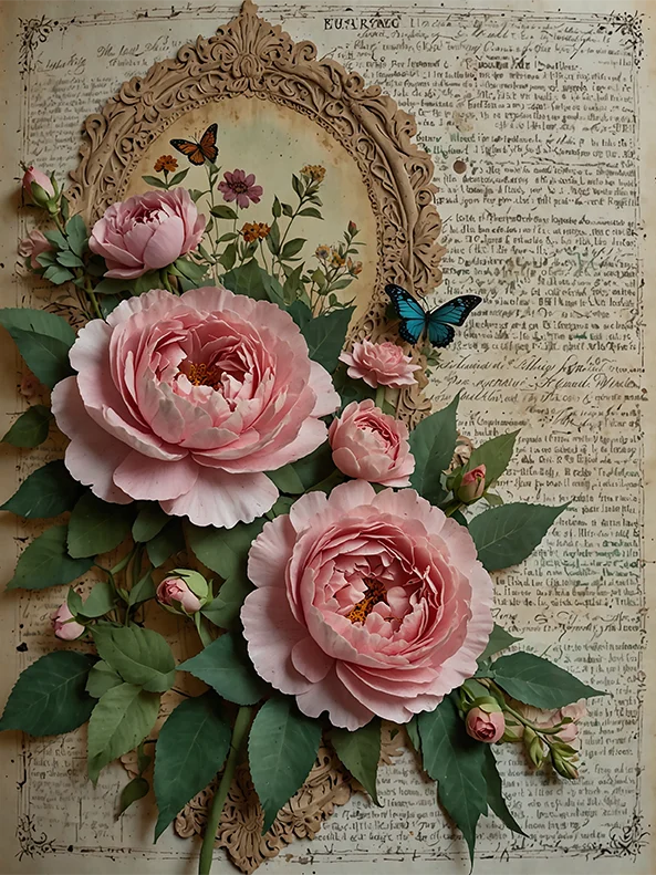 Set of 8 Antique Book Pages with Garden Roses No.R245 product image (9)