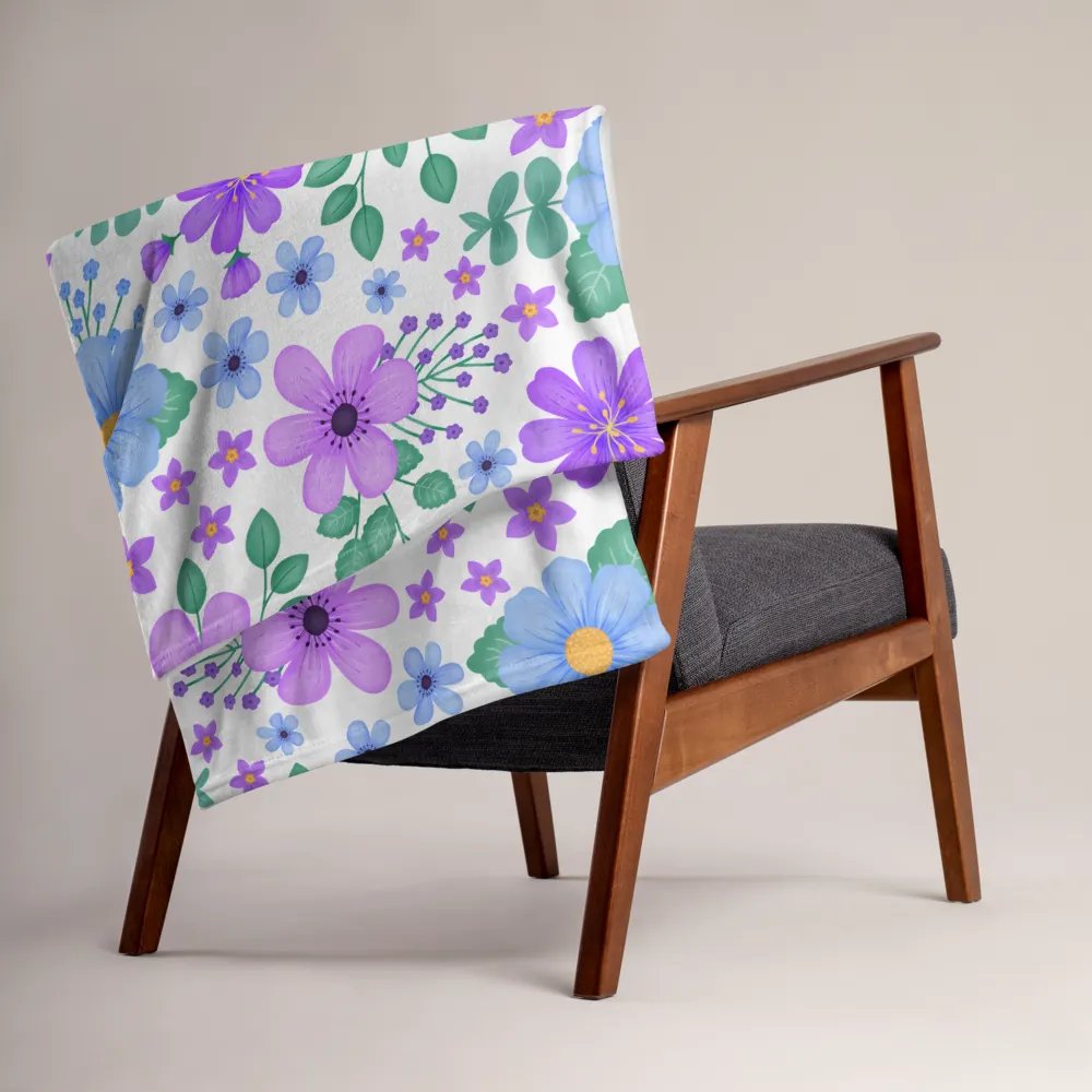 Vibrant Floral Blooms Blue Mauve Purple Blanket - White product image (4)
