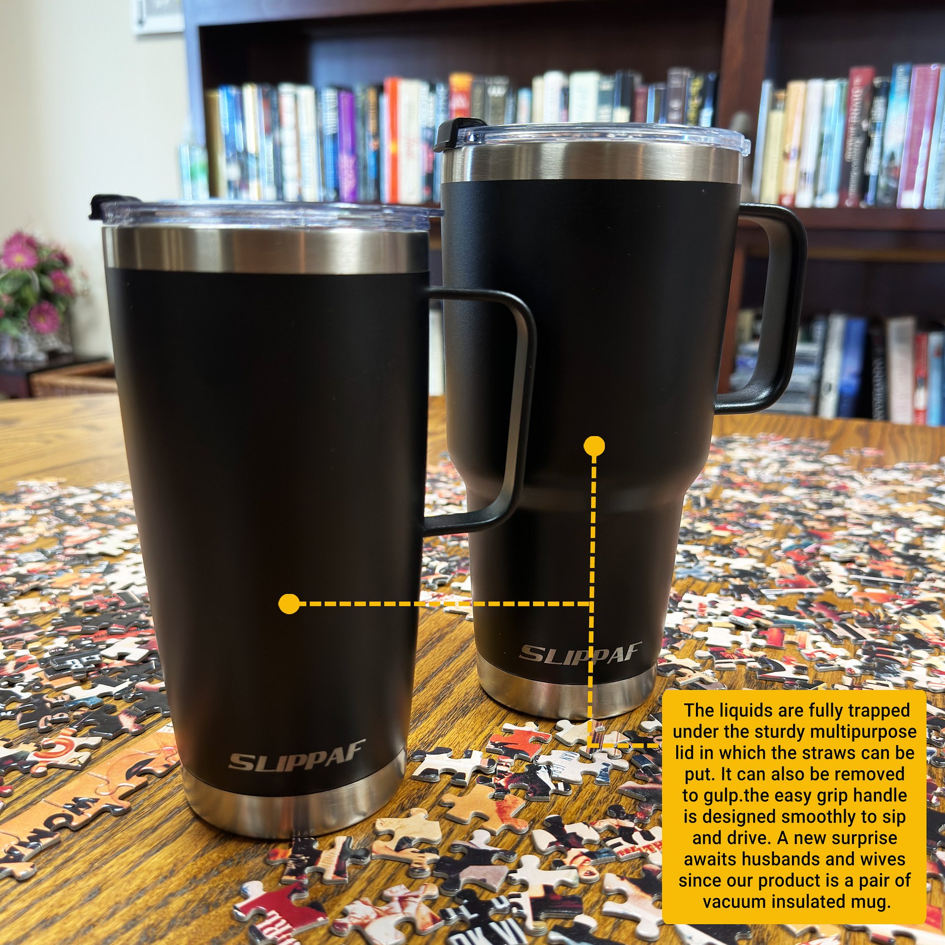 2 pack Tumbler 20 + 30 Oz With Handle, Lid and Straw (Black) product image (3)