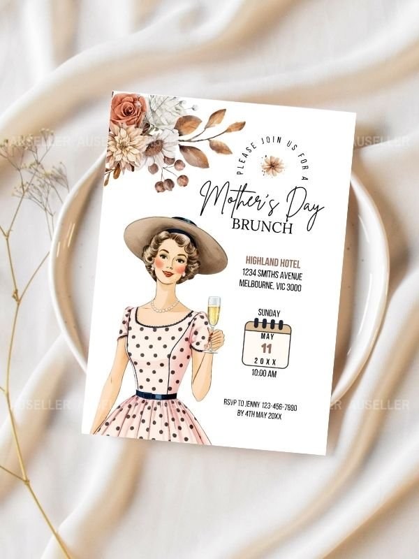 Mother's Day Brunch Invitation Bundle - Lady With Hat And Polka Dot Dress product image (2)
