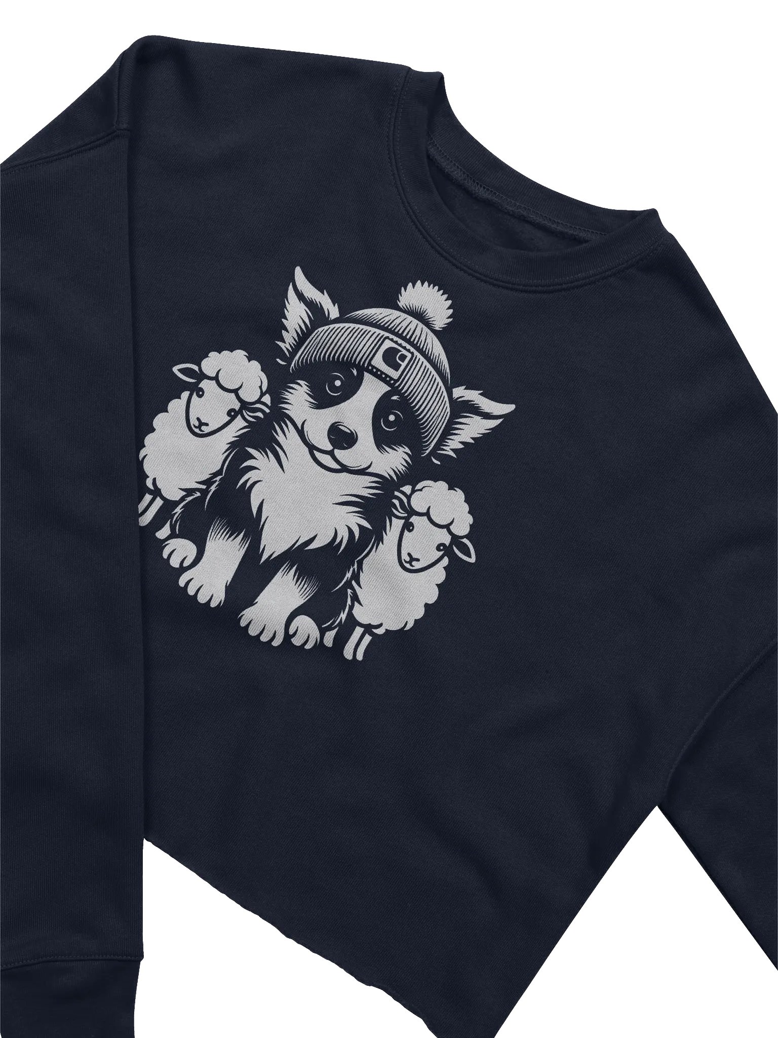 Cute Border Collie with Sheep Women's Fleece Crop Sweatshirt product image (2)