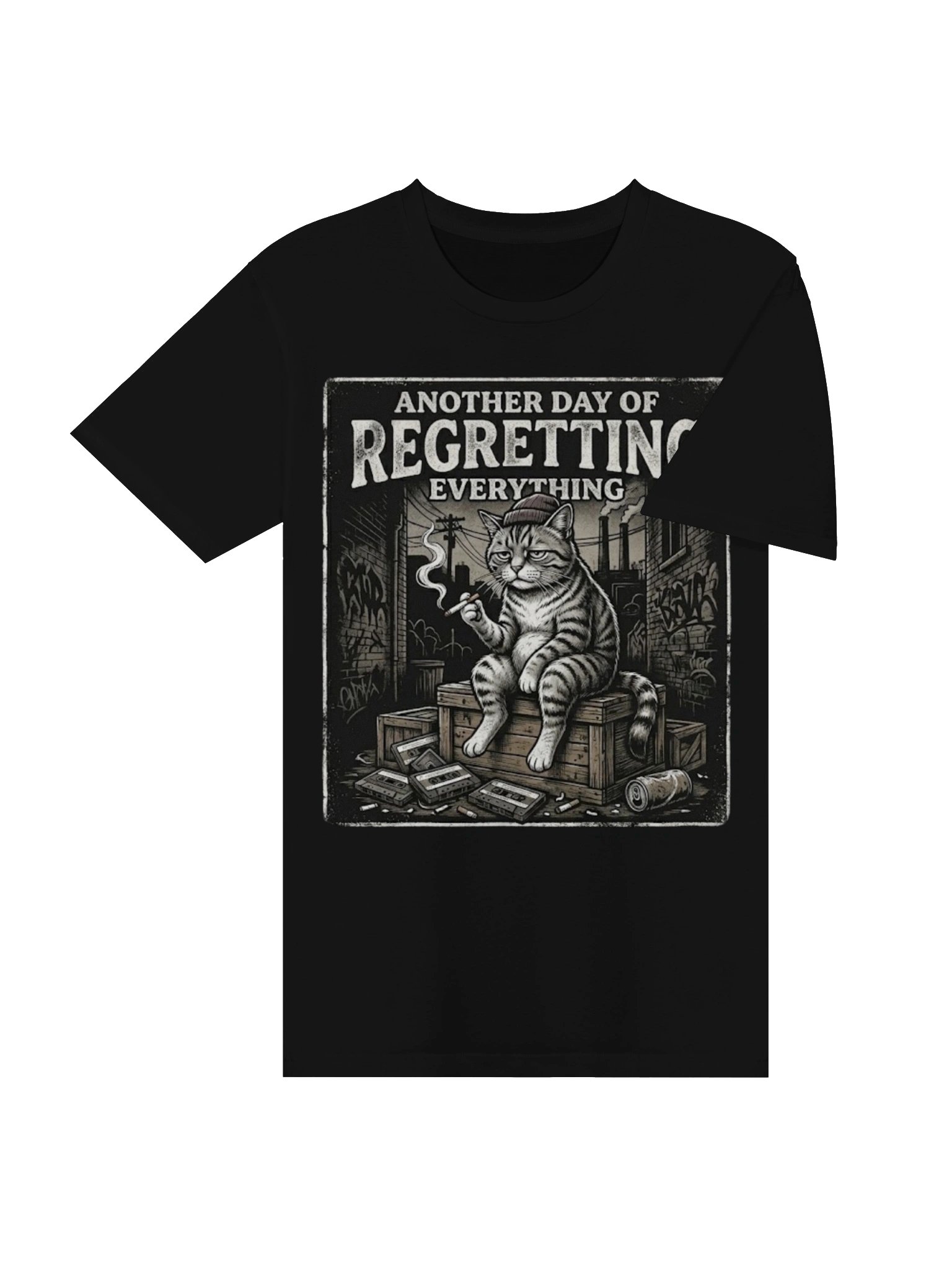 Funny Dark Humor Smoking Cat T-Shirt Design | "Another Day Of Regretting Everything" Vintage Graphic Art product image (27)