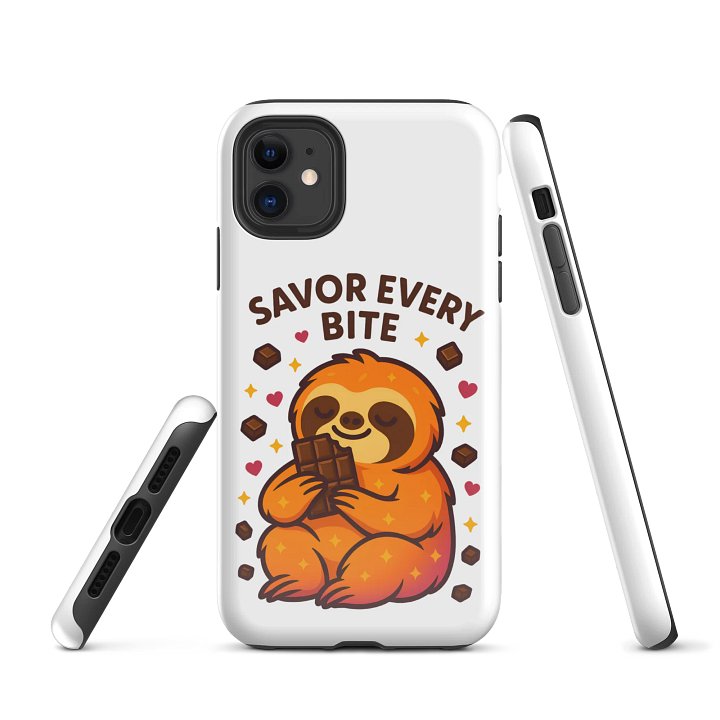 Savor Every Bite – Funny Sloth iPhone Case | Chocolate Lover Tough Phone Case – Sloths Having Snacks Collection product image (1)