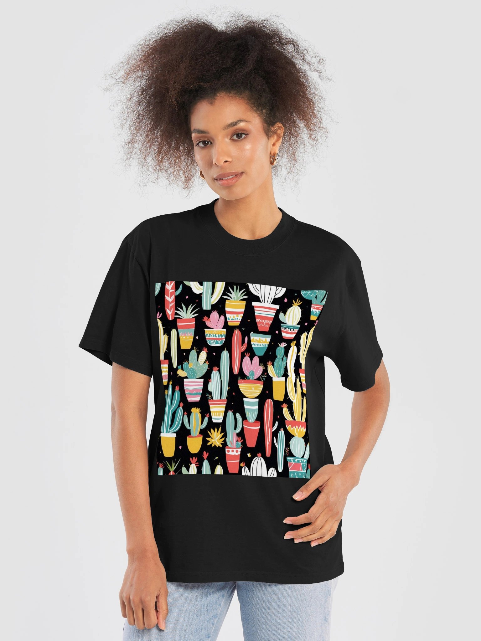 Colorful Cactus Pattern Oversized Tee product image (22)