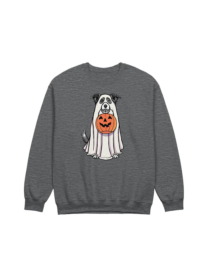 Funny Halloween Border Collie(Blue Merle) Sweatshirt | Funny Border Collie Wearing a Ghost Costume and Holding a Pumpkin Basket product image (1)