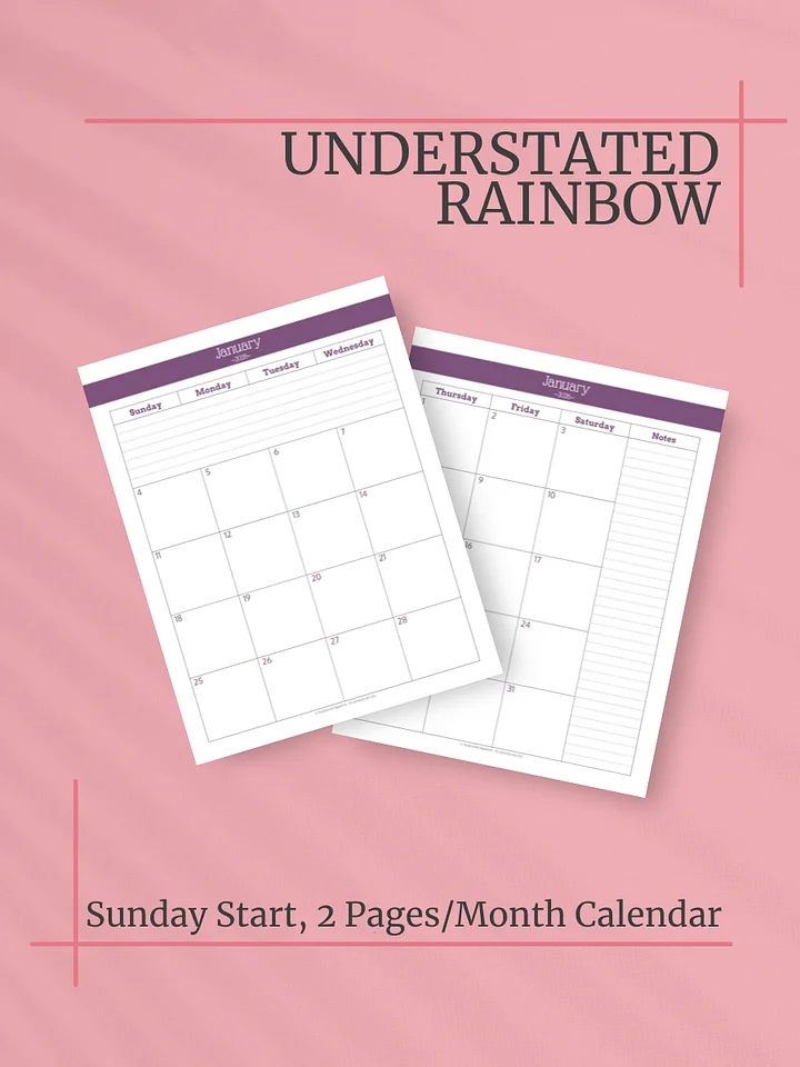 Understated Rainbow 2026 Calendar - 2 Pages per Month, Sunday Start, Letter Size product image (1)