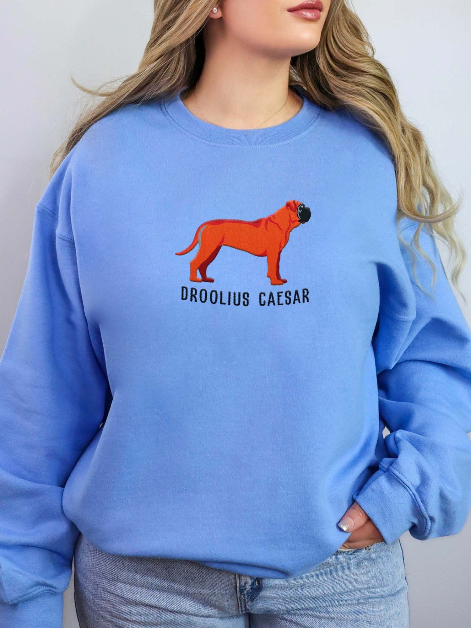 Droolius Caesar Sweatshirt (Embroidered) of an English Mastiff(Red) product image (2)