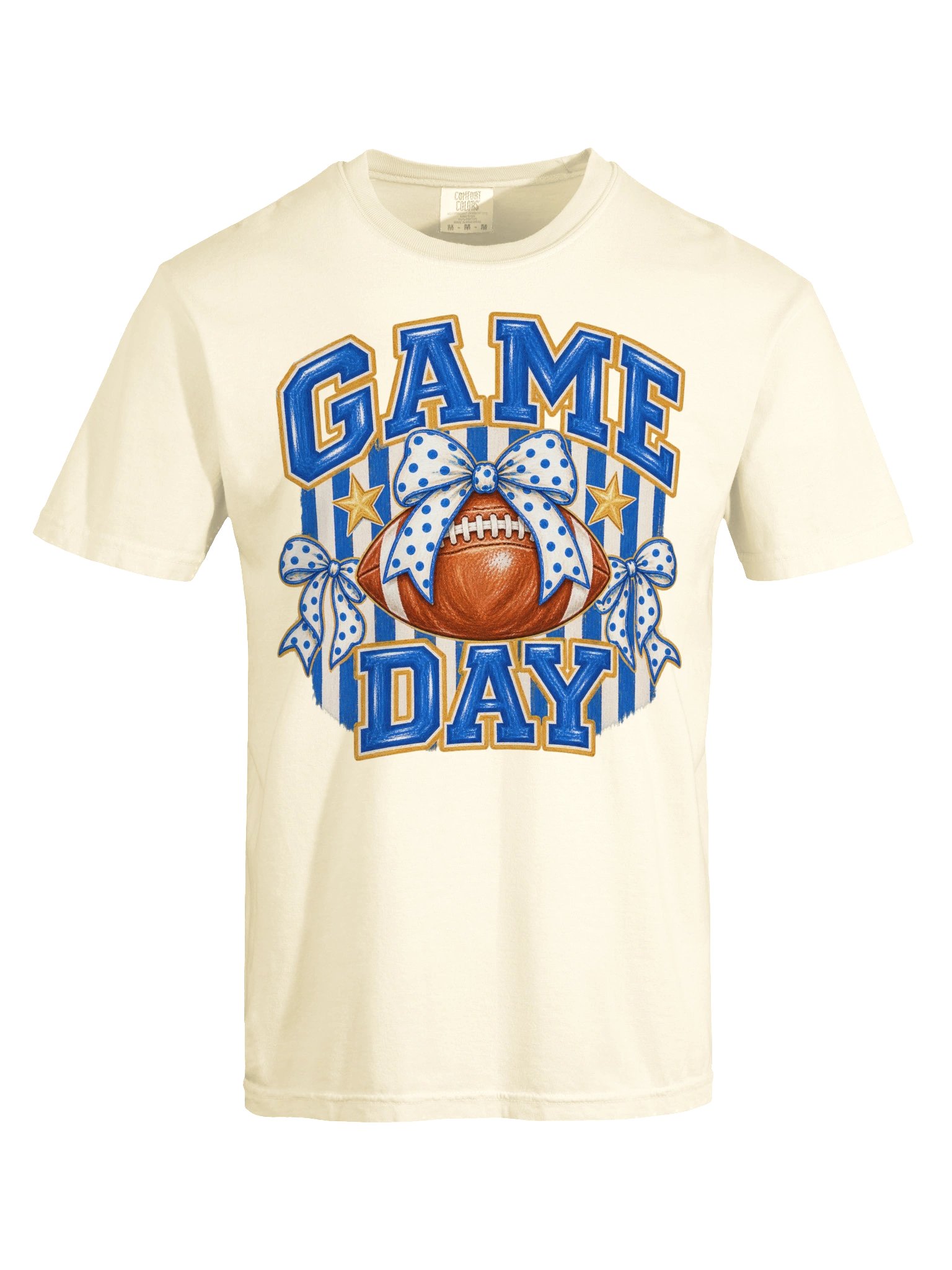 Preppy Game Day Football Shirt, Striped Blue and Gold, Polka Dot Bow Tee, Football Mom Shirt, Cute Football Season Top, Game Day Outfit product image (5)