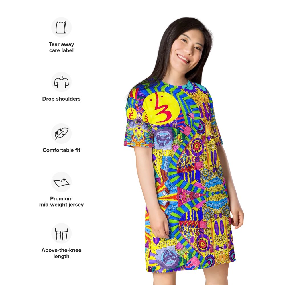 Abstract Colourful Doodle Ladies T Shirt Dress product image (3)