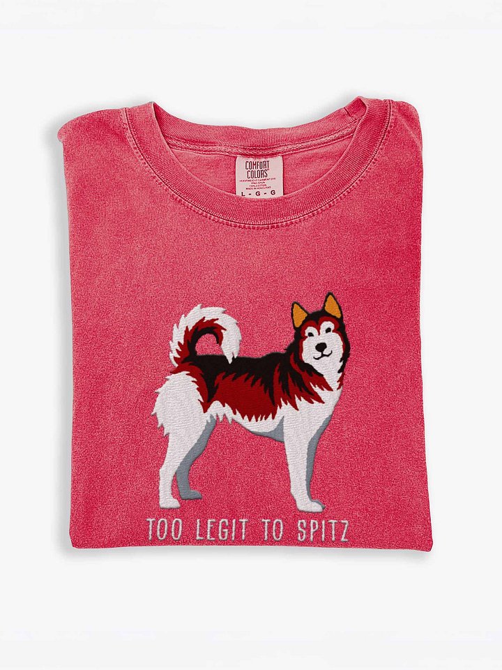 Too Legit to Spitz T-Shirt(Embroidered) of a Siberian Husky(Red) product image (1)