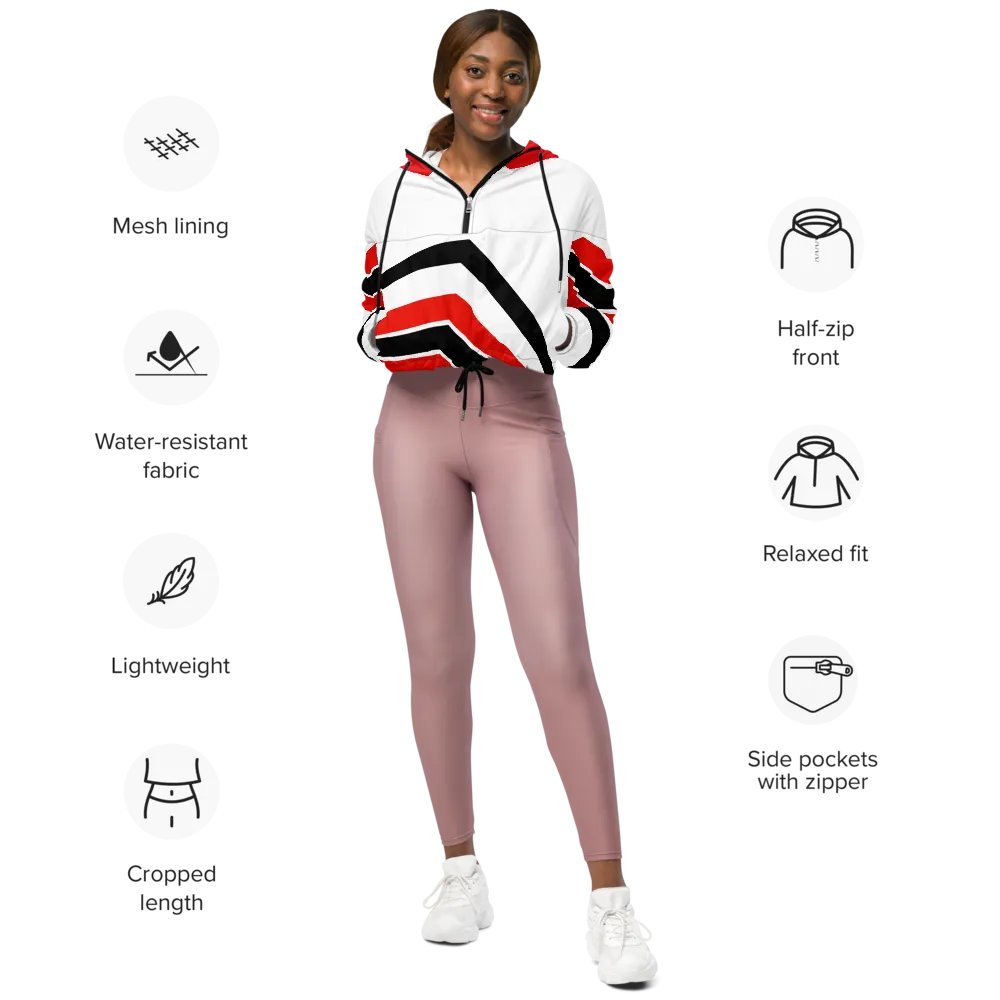 Red, Black & White Chevron Women’s Cropped Windbreaker product image (11)