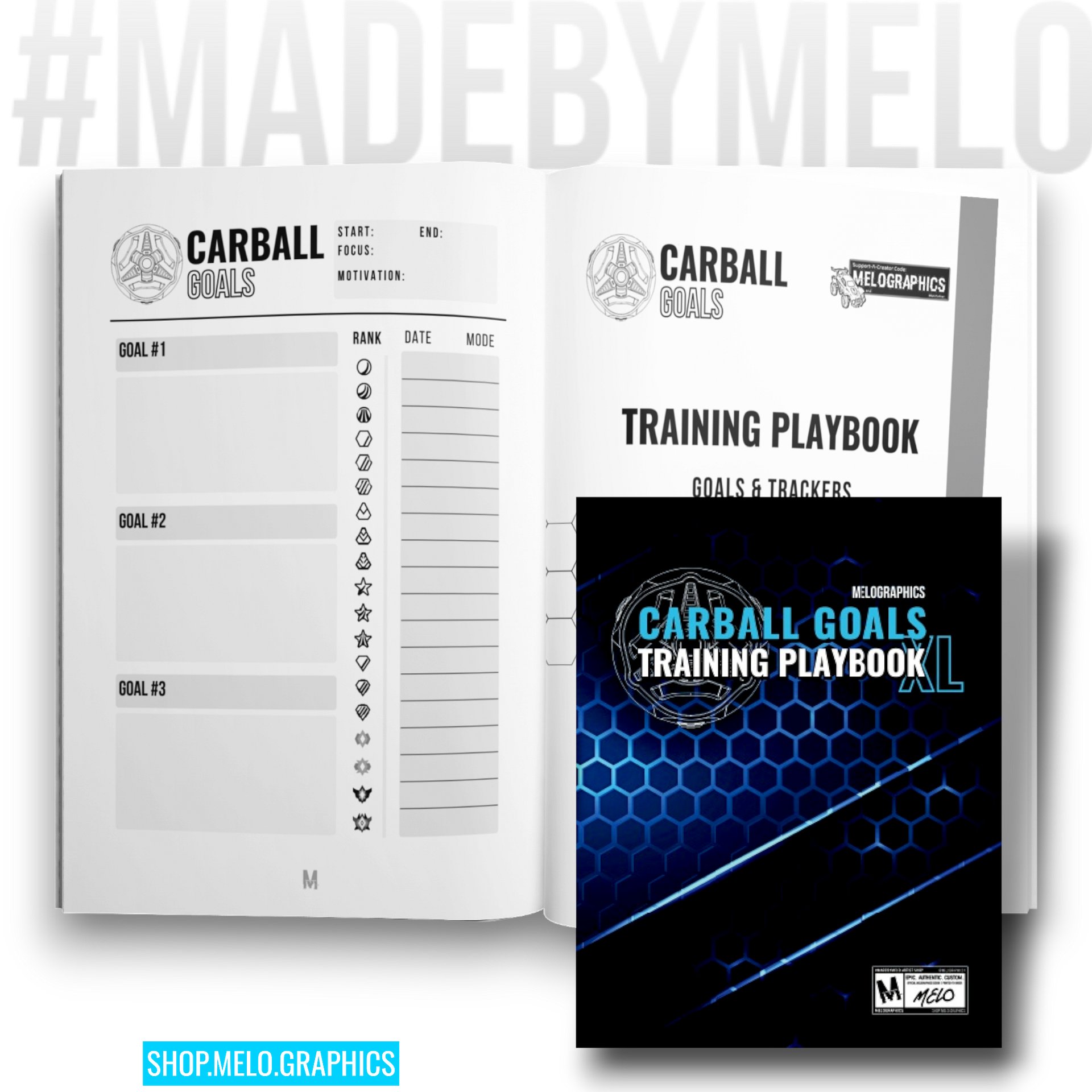 Carball Goals Training Playbook: Rocket League Training & Strategy - Notebook | #MadeByMELO product image (4)