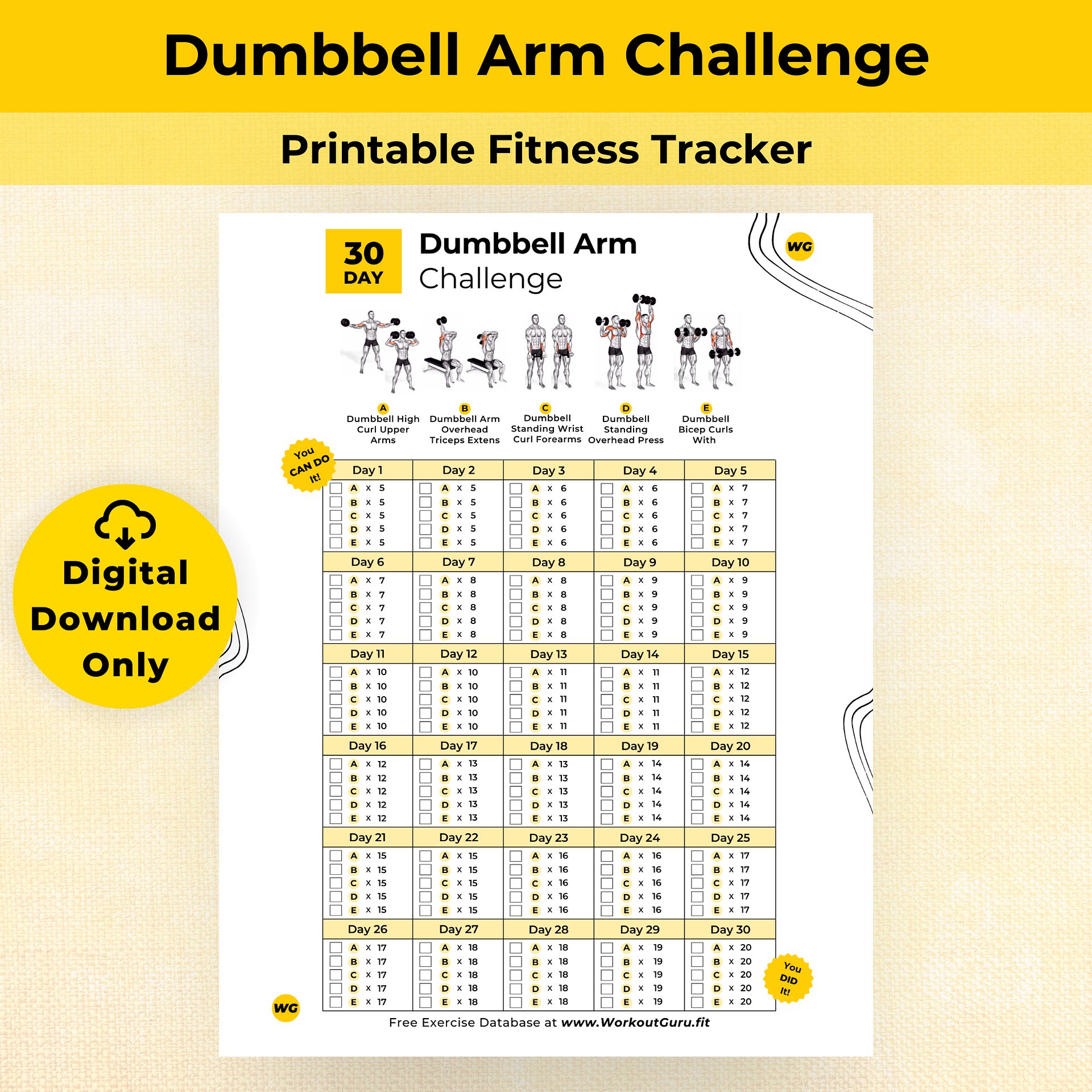 30 Day Dumbbell Arm Challenge - Printable Workout Tracker product image (1)