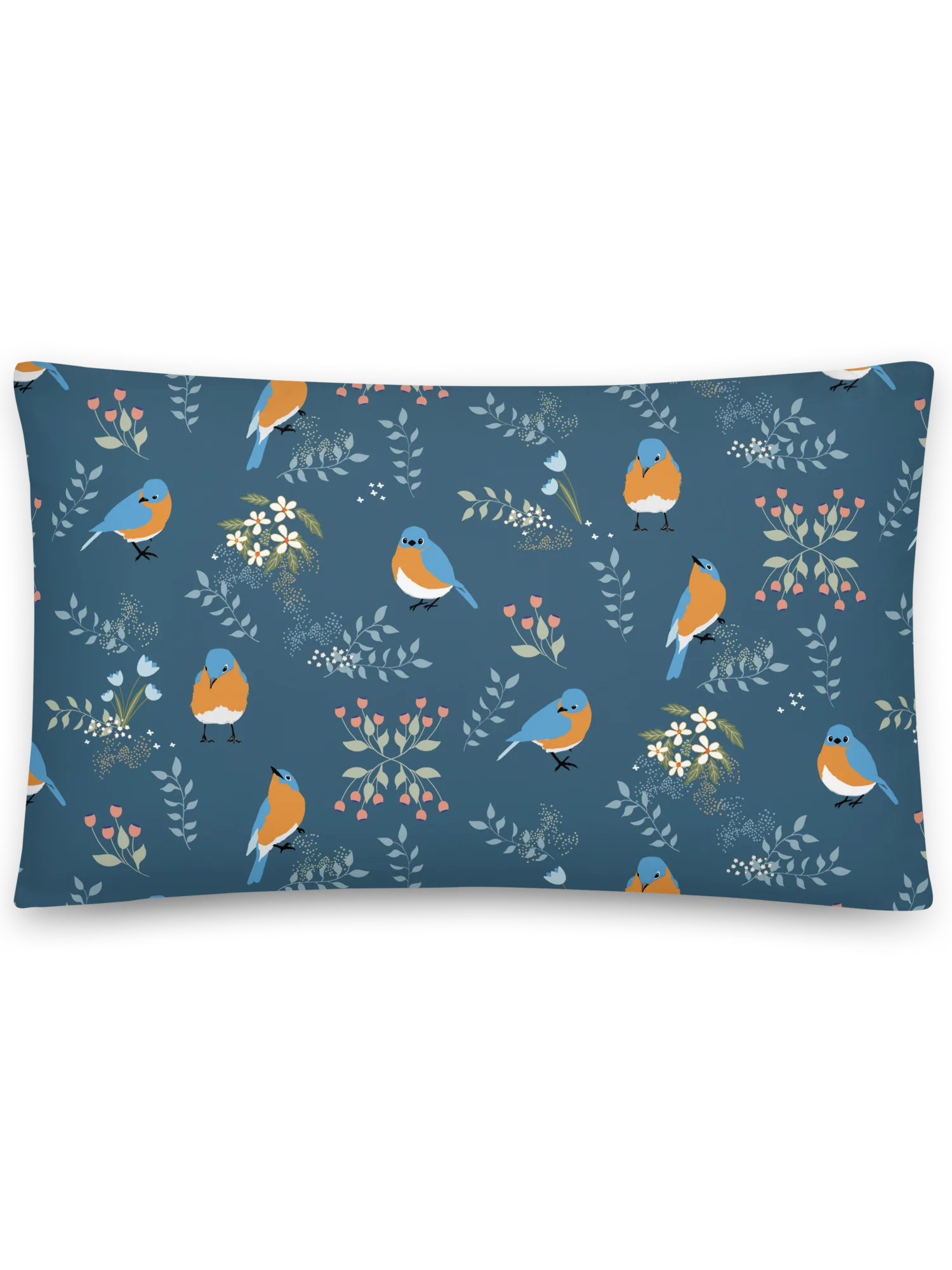 “Best of Both Worlds” Bluebirds & Flowers Pillow in Blue product image (4)