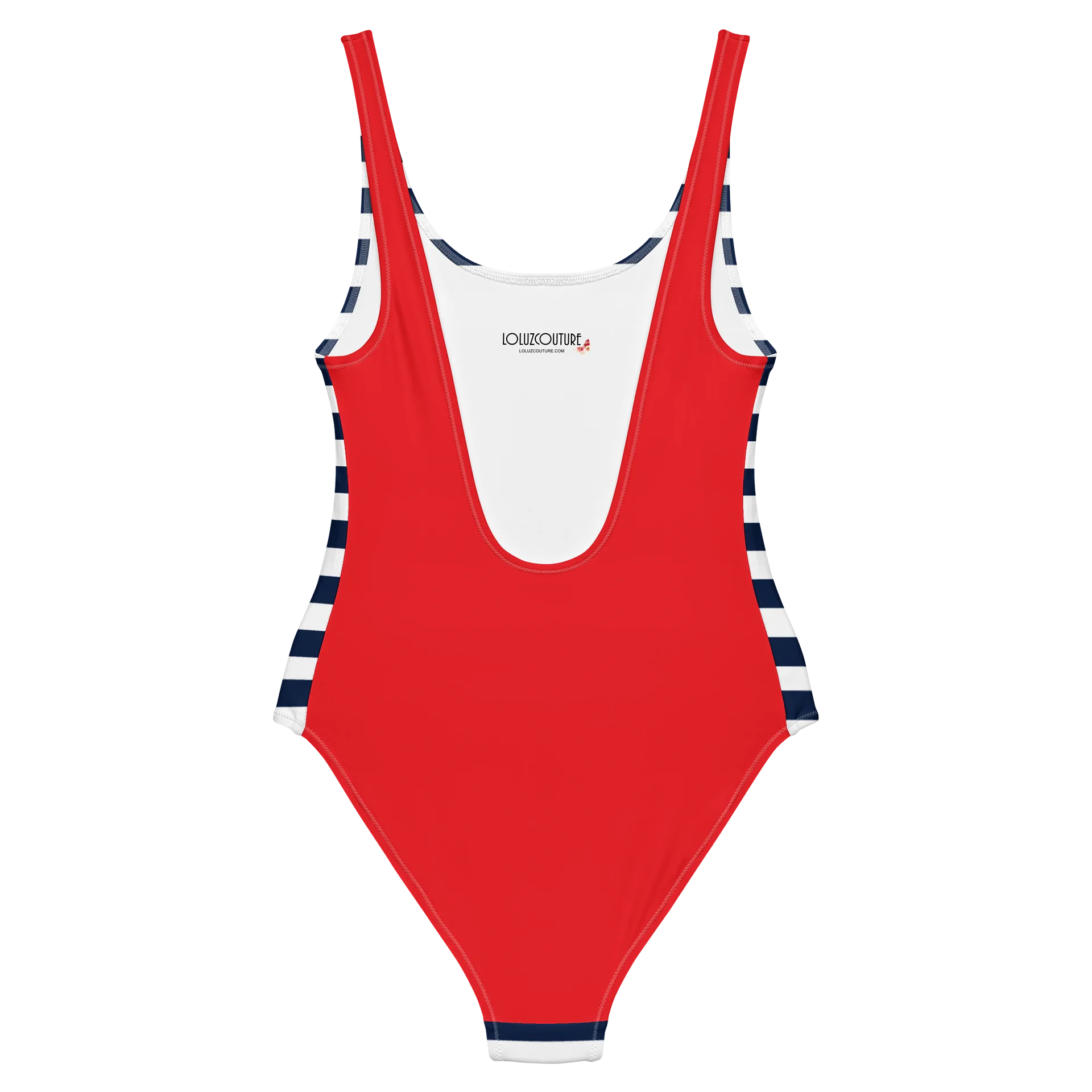 Nautical Stripe One-Piece Swimsuit with Bold Red Back product image (5)