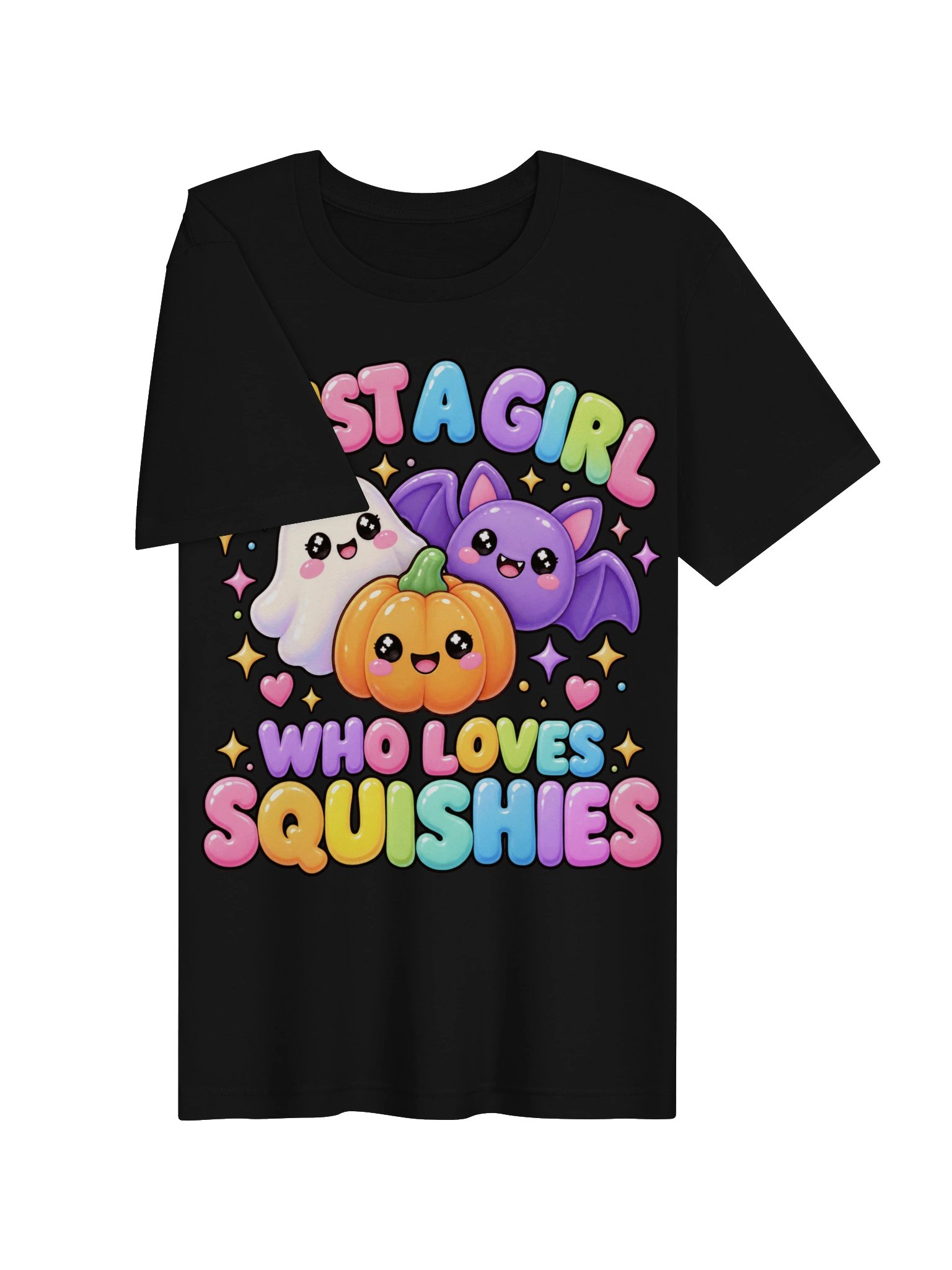 Just a Girl Who Loves Squishies T-Shirt | Cute Kawaii Squishy Characters, Halloween Squishy Ghost Pumpkin Bat tee, Halloween Gift for Girls product image (4)