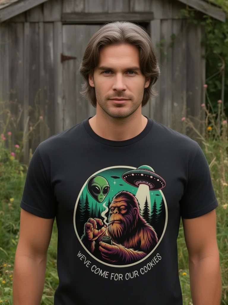Alien Cookies and Bigfoot Extraterrestrial Cannabis Encounter T-shirt product image (1)