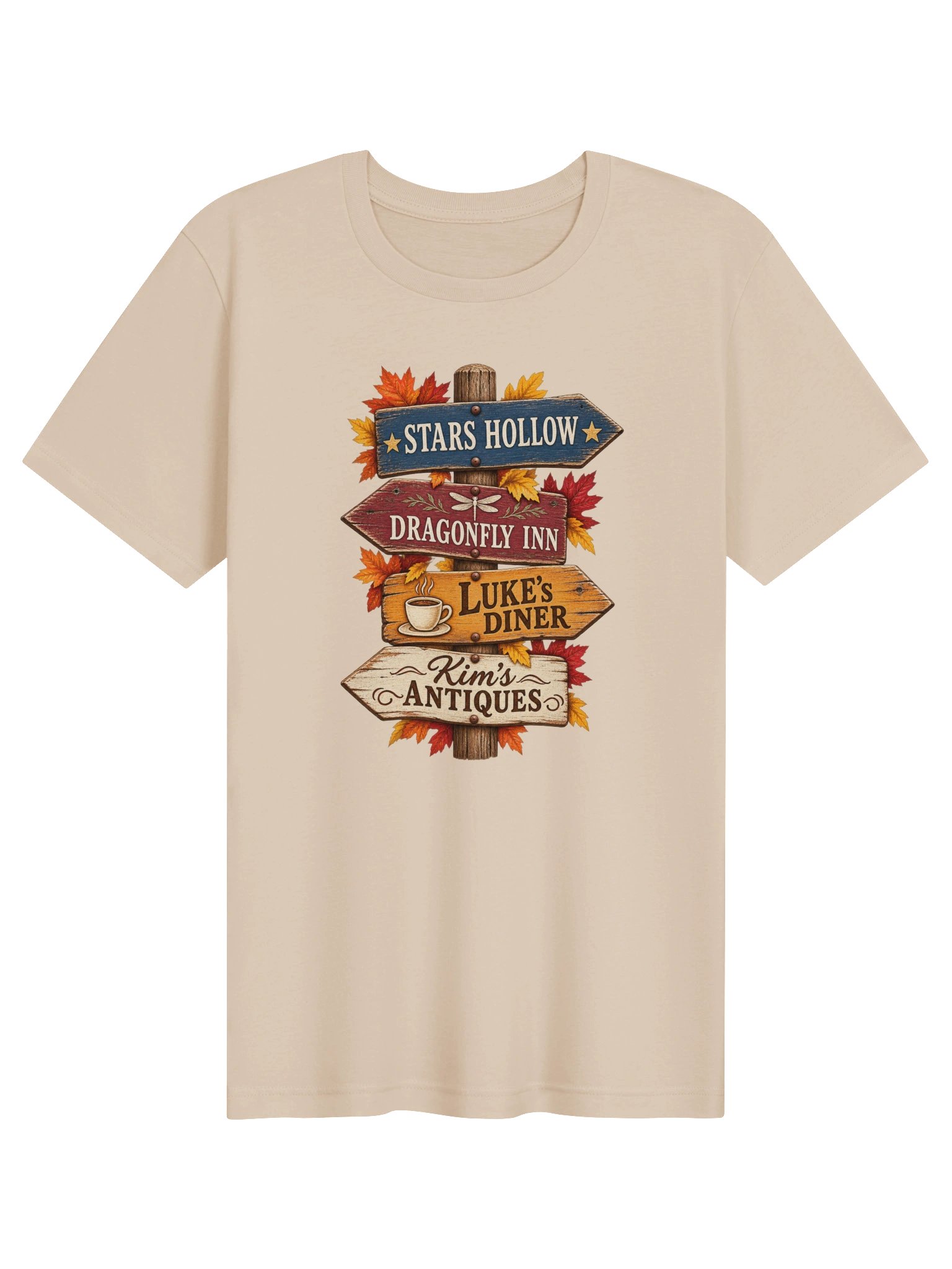 Stars Hollow Signpost T-Shirt | Cozy Fall Town Graphic Tee product image (21)