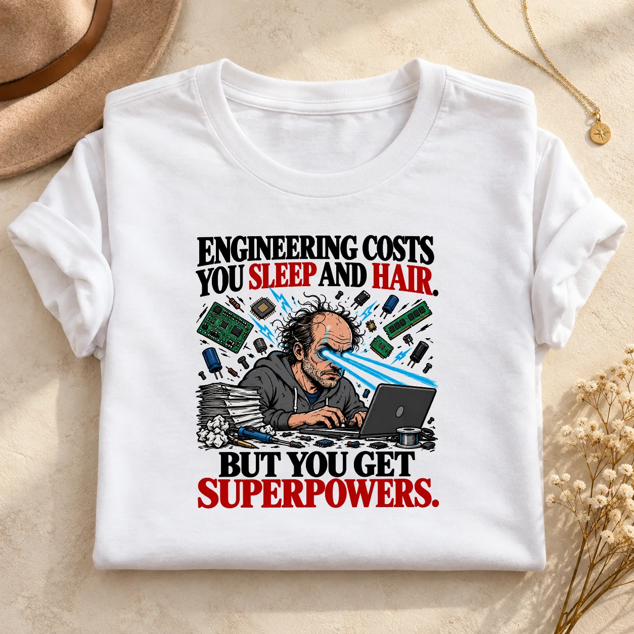 Engineering Superpowers – White Graphic Tee product image (3)