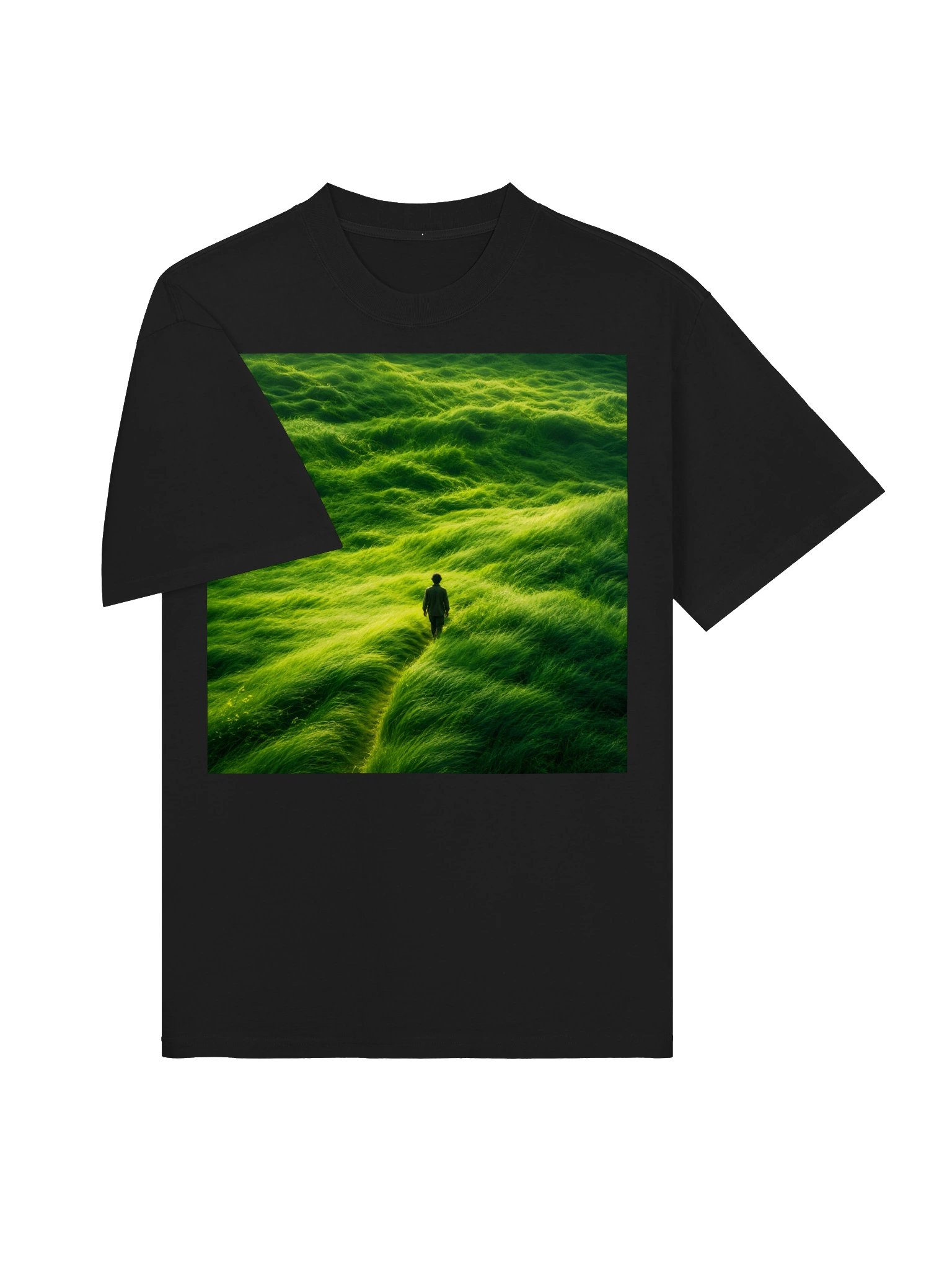 Emerald Green Grass Landscape T-Shirt | Surreal Nature Unisex Oversized Graphic Tee product image (4)