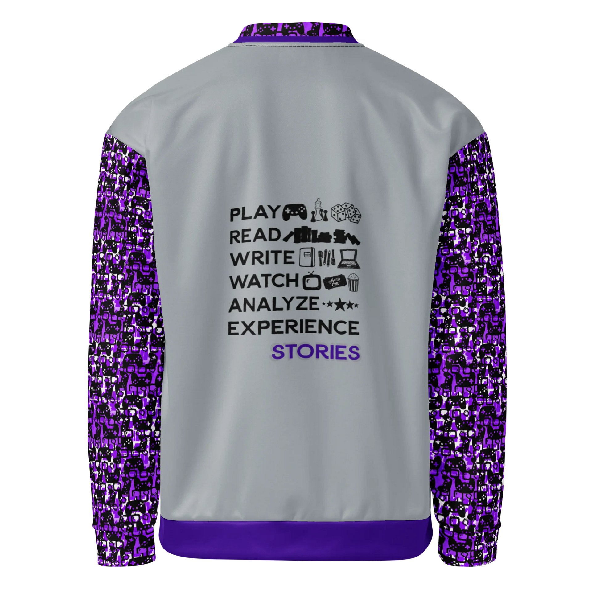 Experience Stories Unisex Bomber Jacket (Purple, Gray, and Black) product image (3)