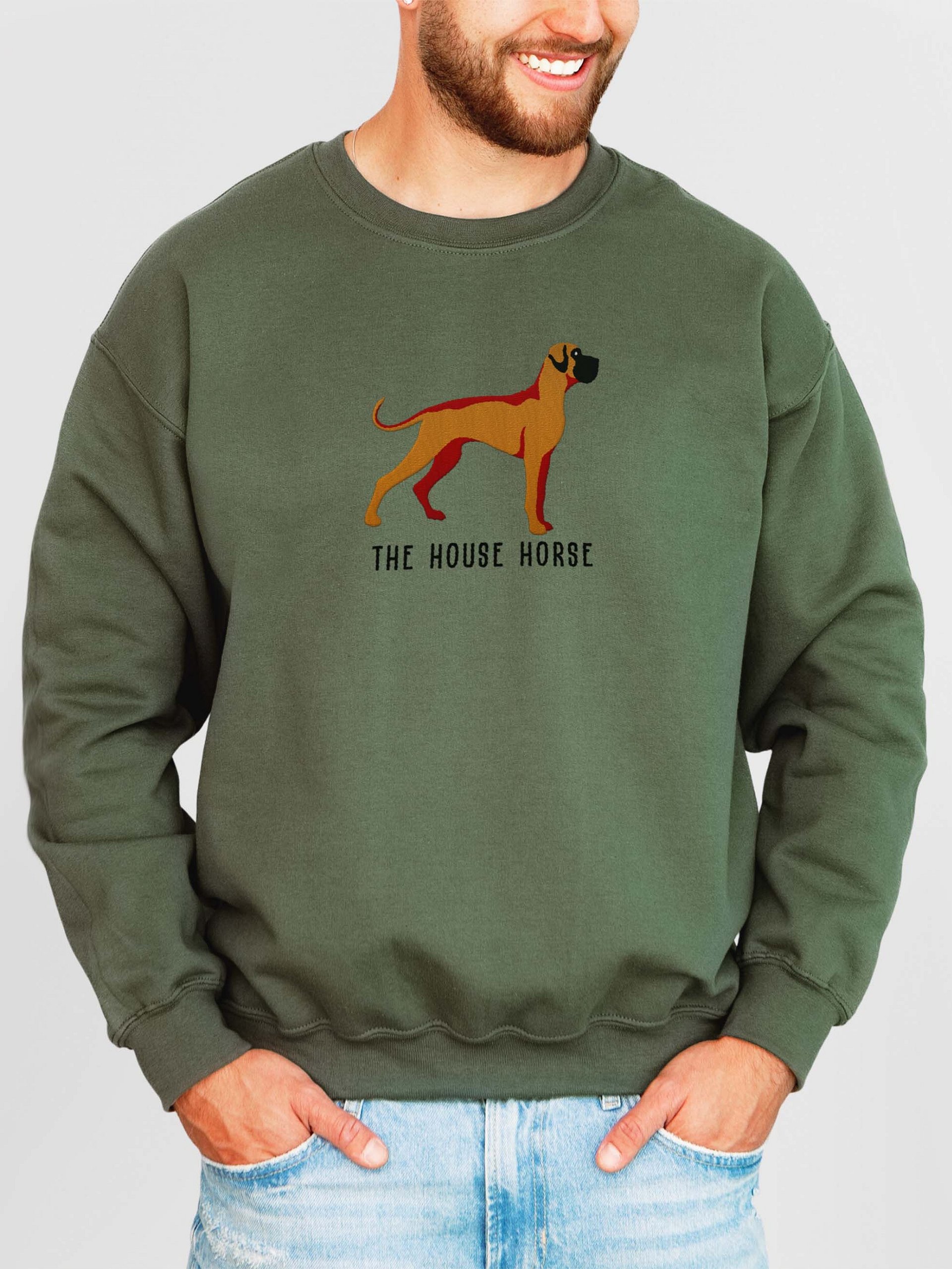 The House Horse Sweatshirt (Embroidered) of a Great Dane(Tan, Black Mask) product image (2)
