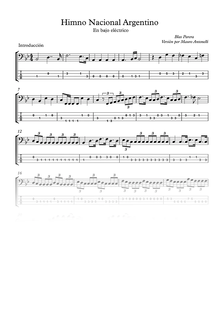 Himno Nacional Argentino en Bajo - Partitura + Tablatura product image (1)