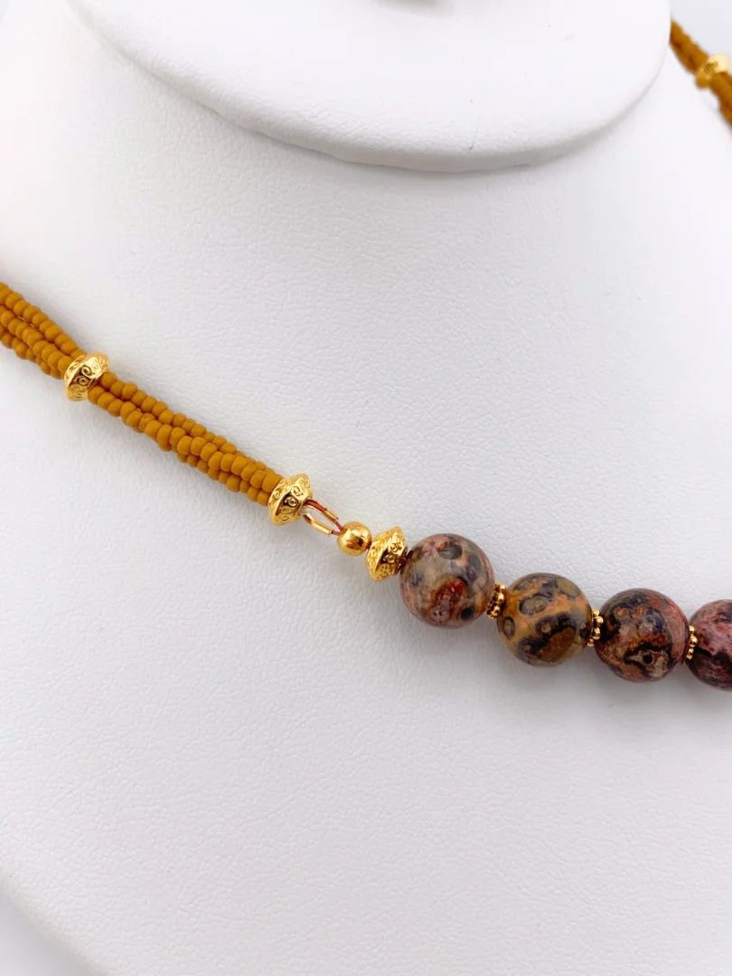 Leopard Jasper Beaded Pendant Necklace Set product image (4)