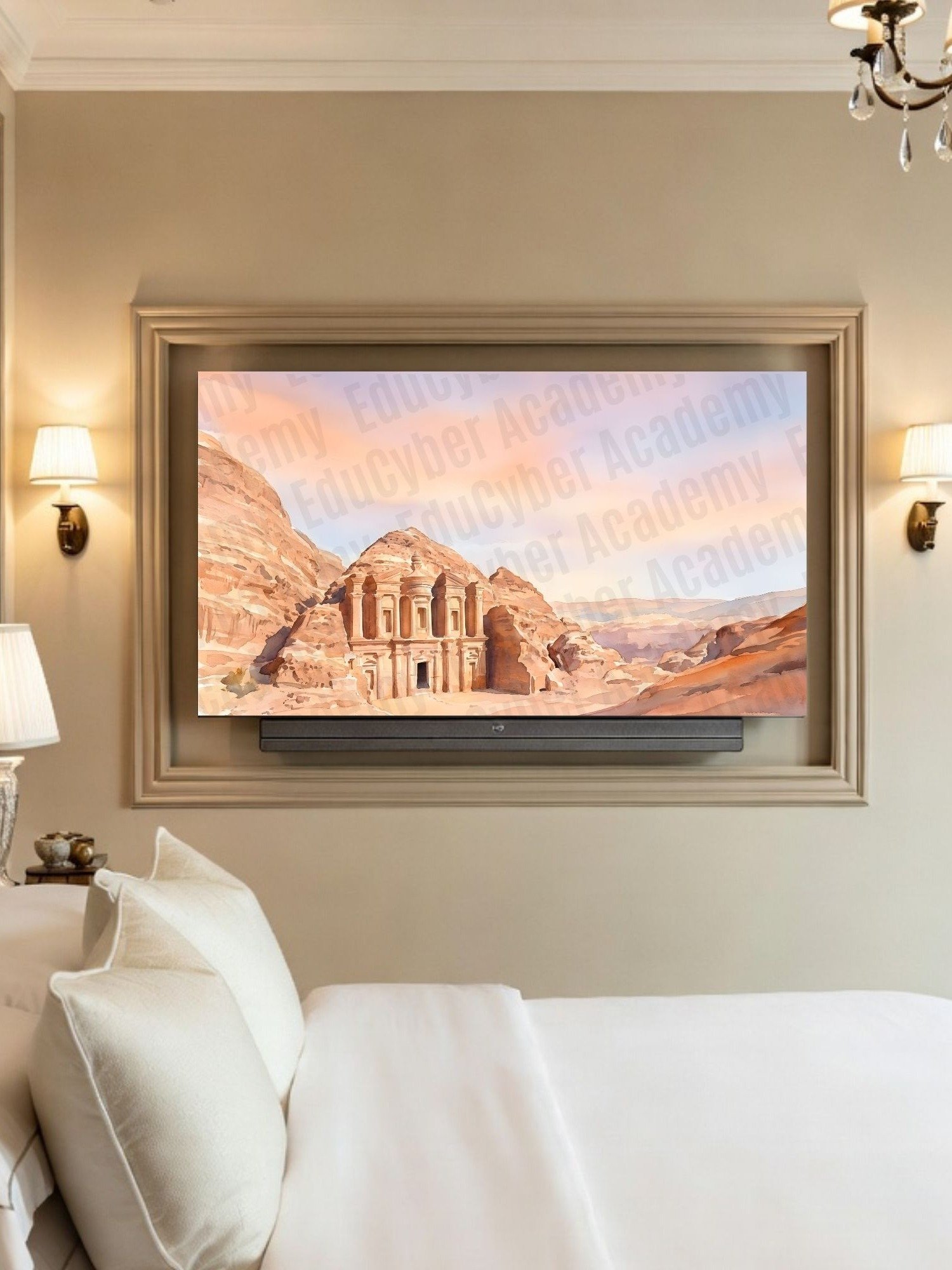 Seven Wonders of the World The Petra in Jordan Pastel Frame TV Art and Desktop Laptop Background Wallpaper Watercolor Image 4K Resolution 300 dpi product image (3)