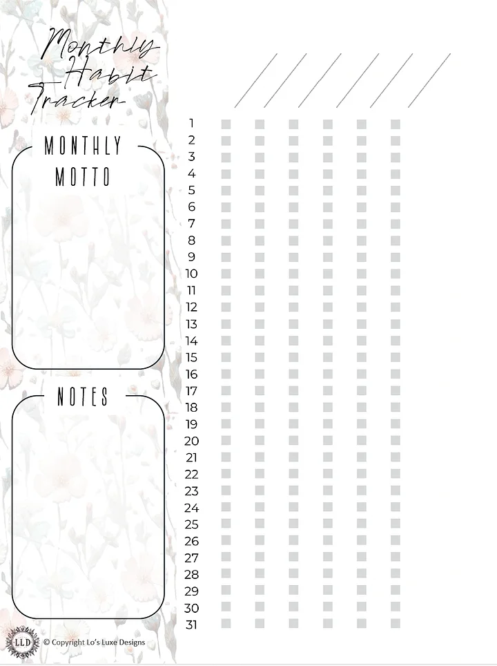 Monthly Habit Tracker - Table Wildflowers - 8.5x11 Printable product image (1)