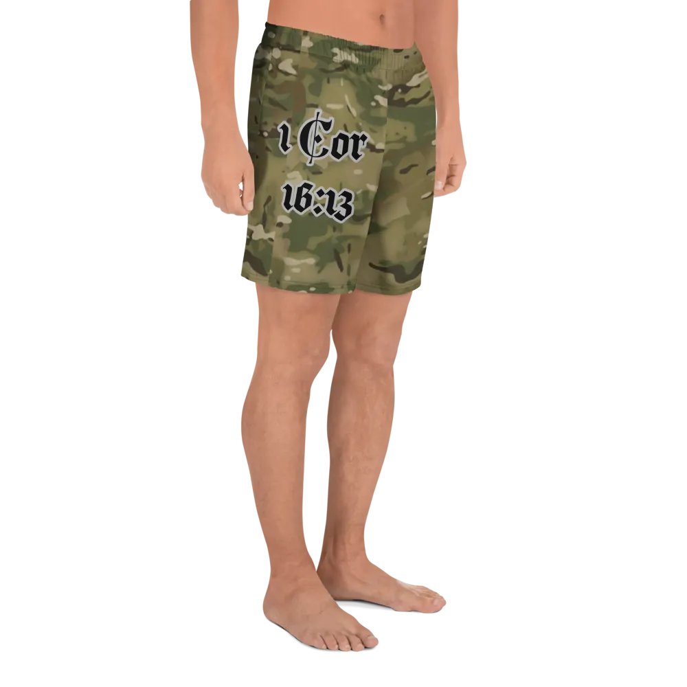 Faithful Camo: 1 Corinthians 16:13 Unisex Athletics Shorts - Multicam product image (3)